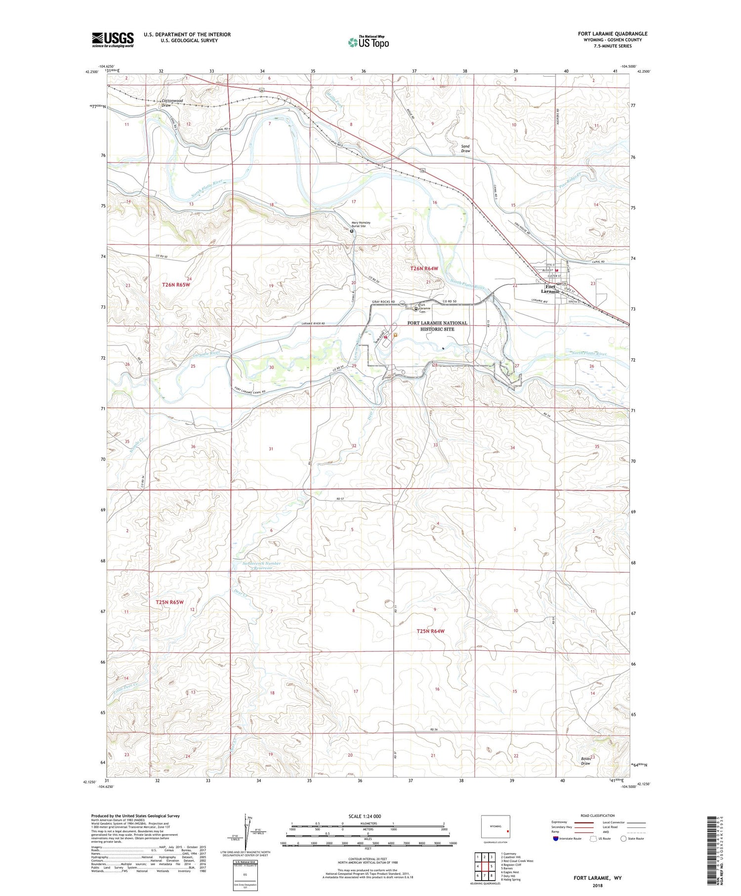 Fort Laramie Wyoming US Topo Map Image