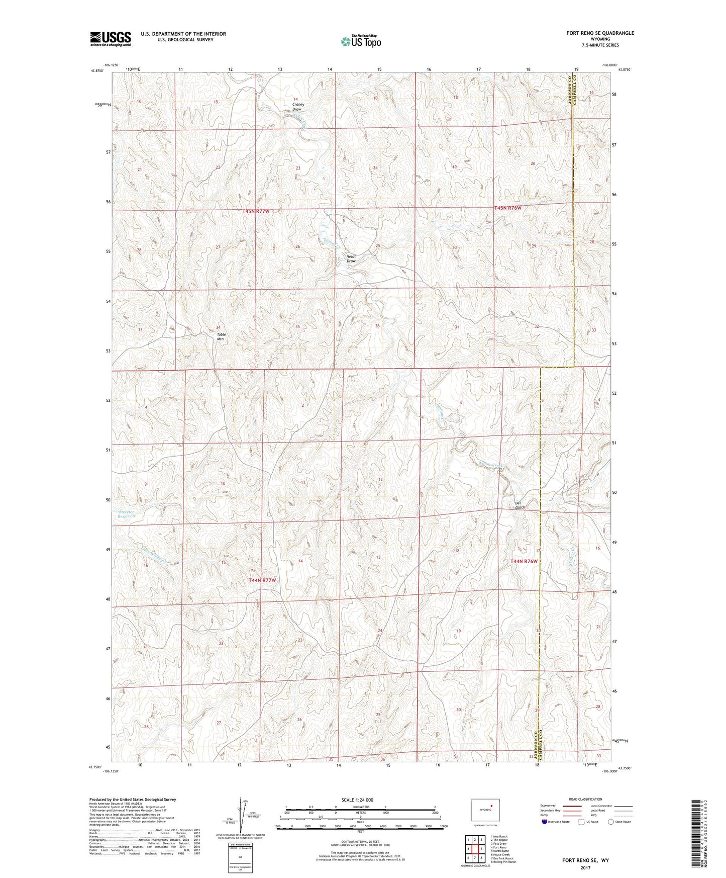 Fort Reno SE Wyoming US Topo Map Image