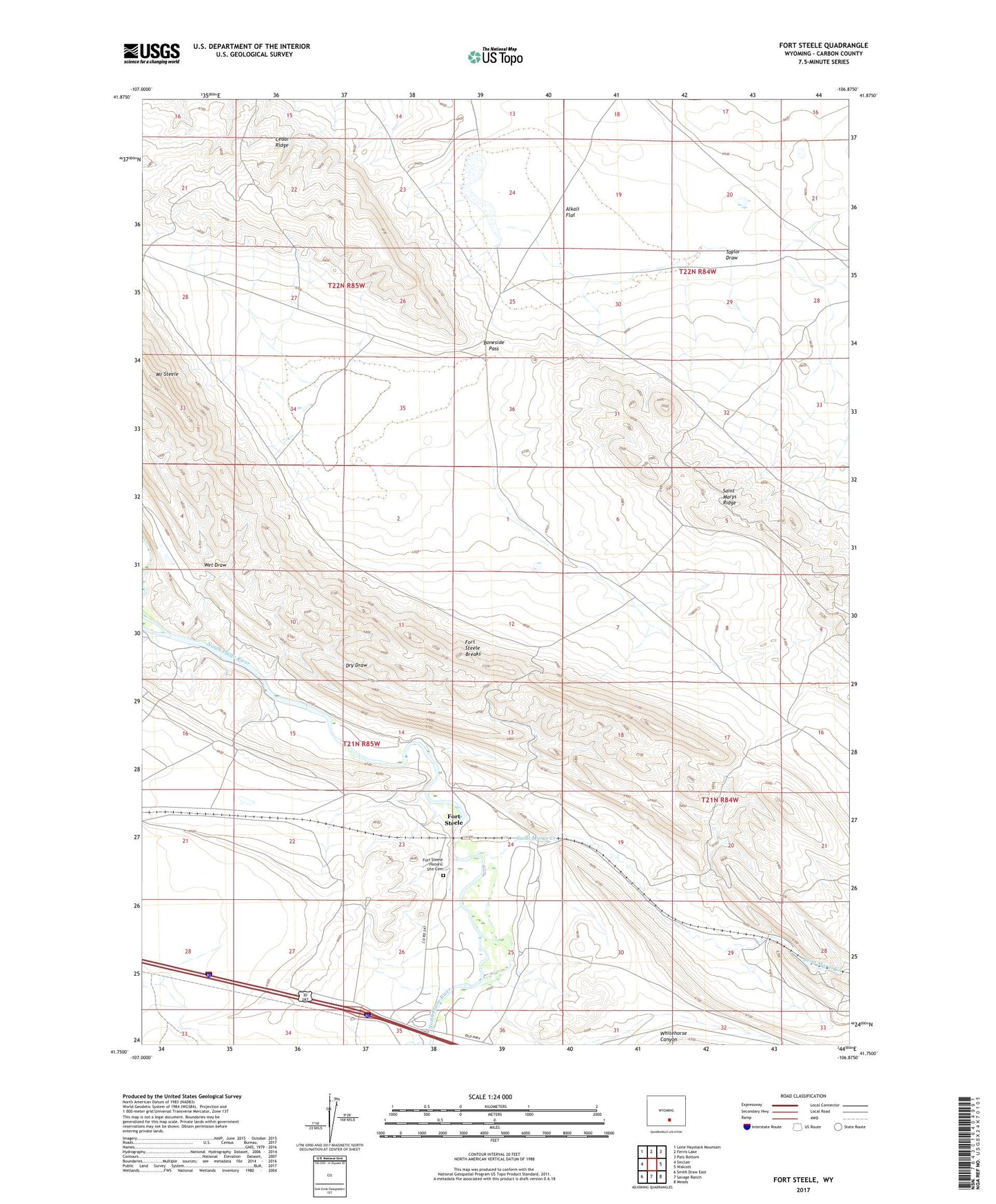 Fort Steele Wyoming US Topo Map Image