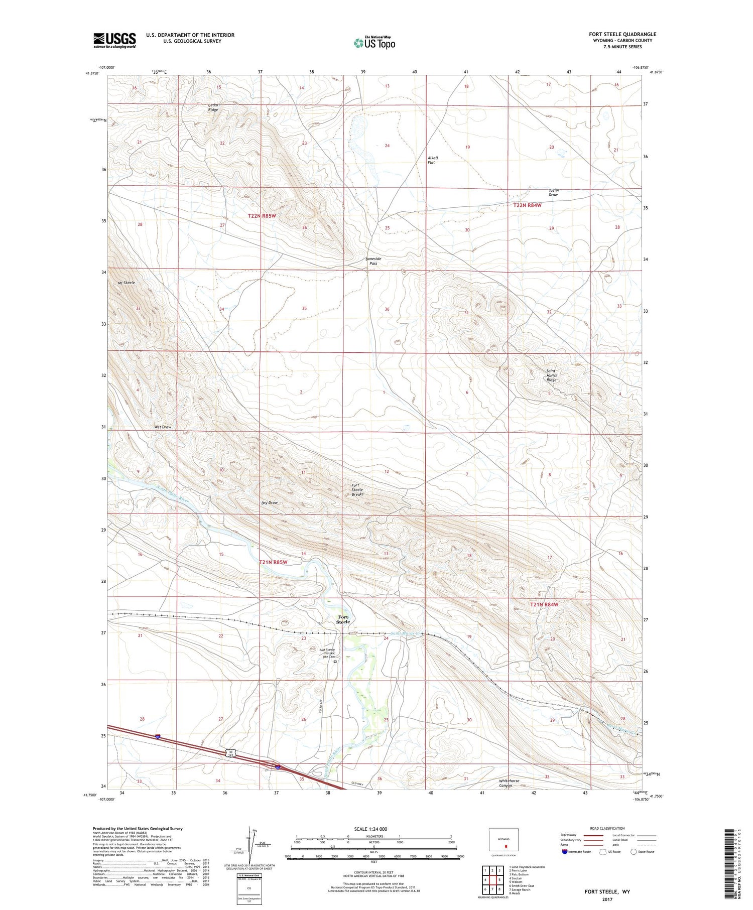 Fort Steele Wyoming US Topo Map Image