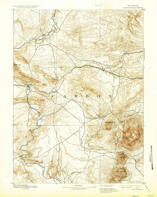 Historic 1893 Fort Steele Wyoming 30'x30' Topo Map Image
