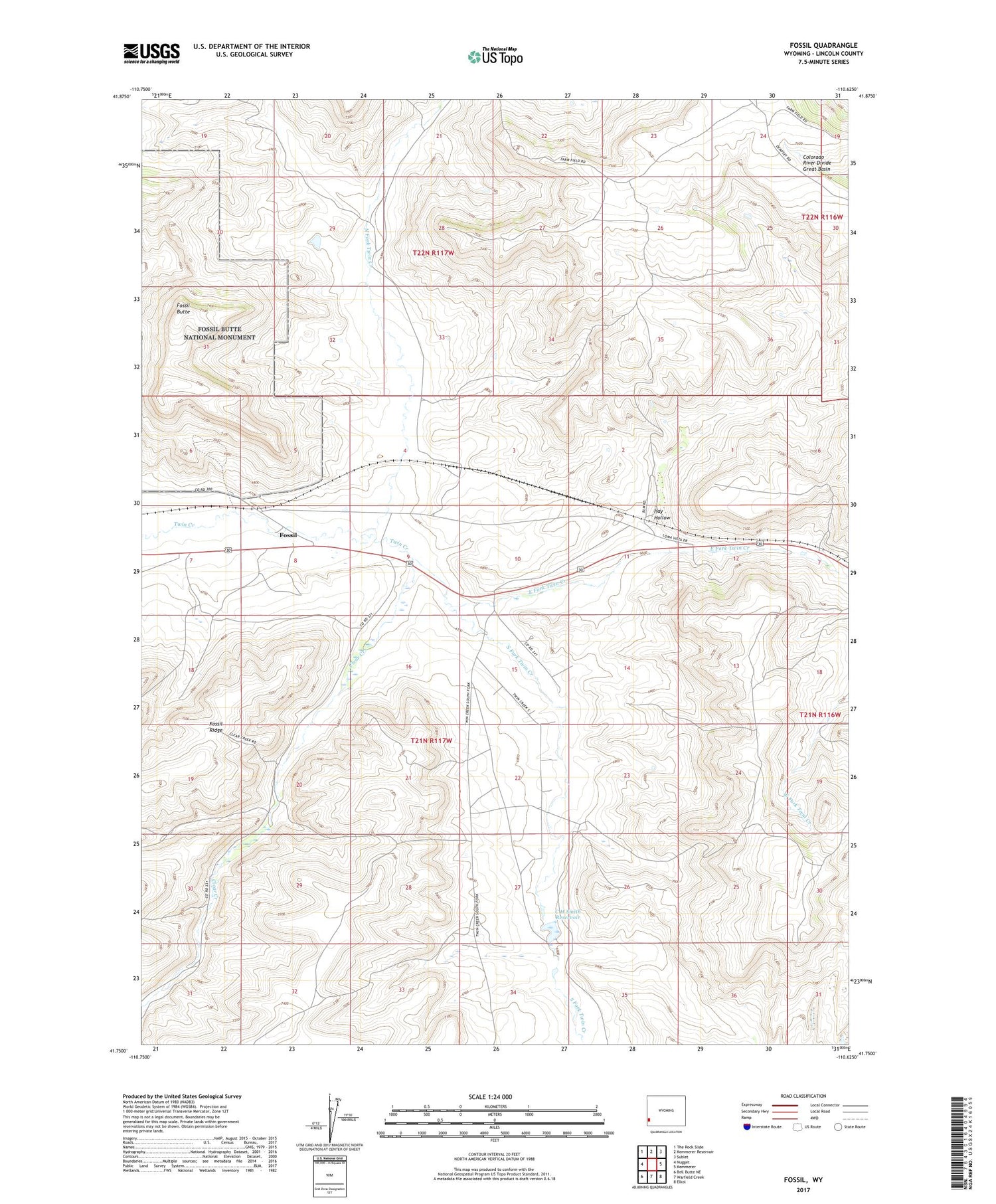Fossil Wyoming US Topo Map Image