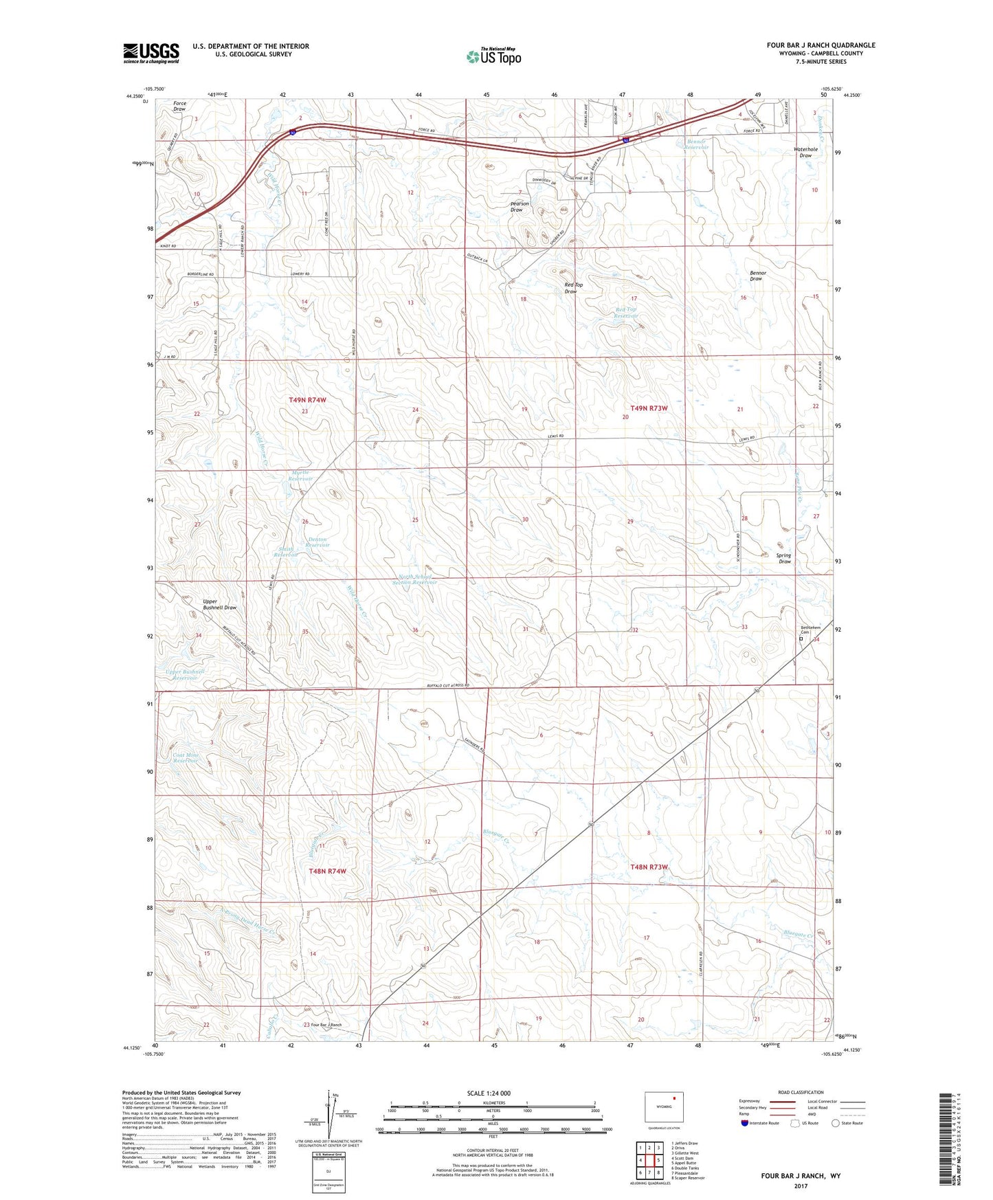 Four Bar J Ranch Wyoming US Topo Map Image
