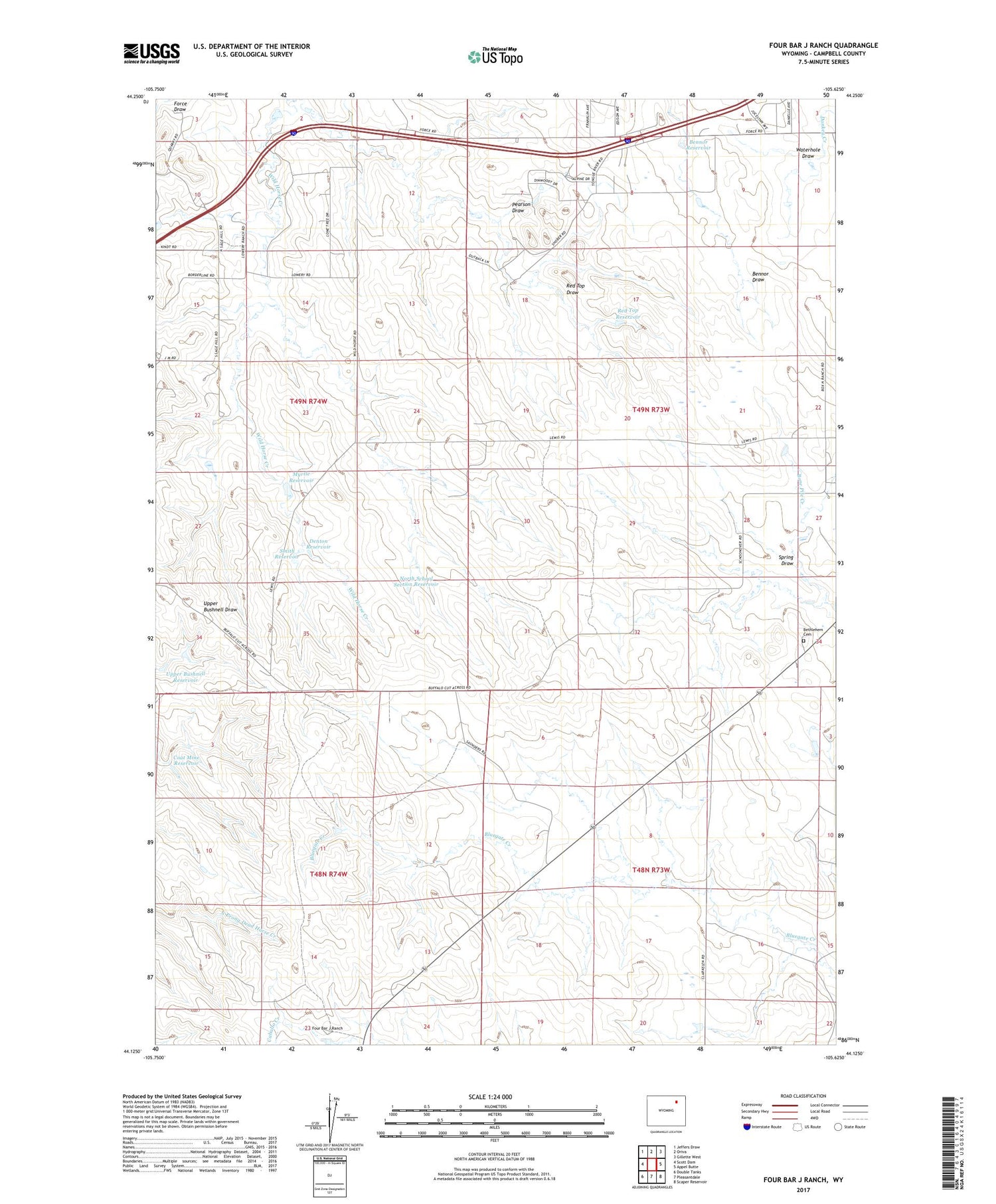 Four Bar J Ranch Wyoming US Topo Map Image