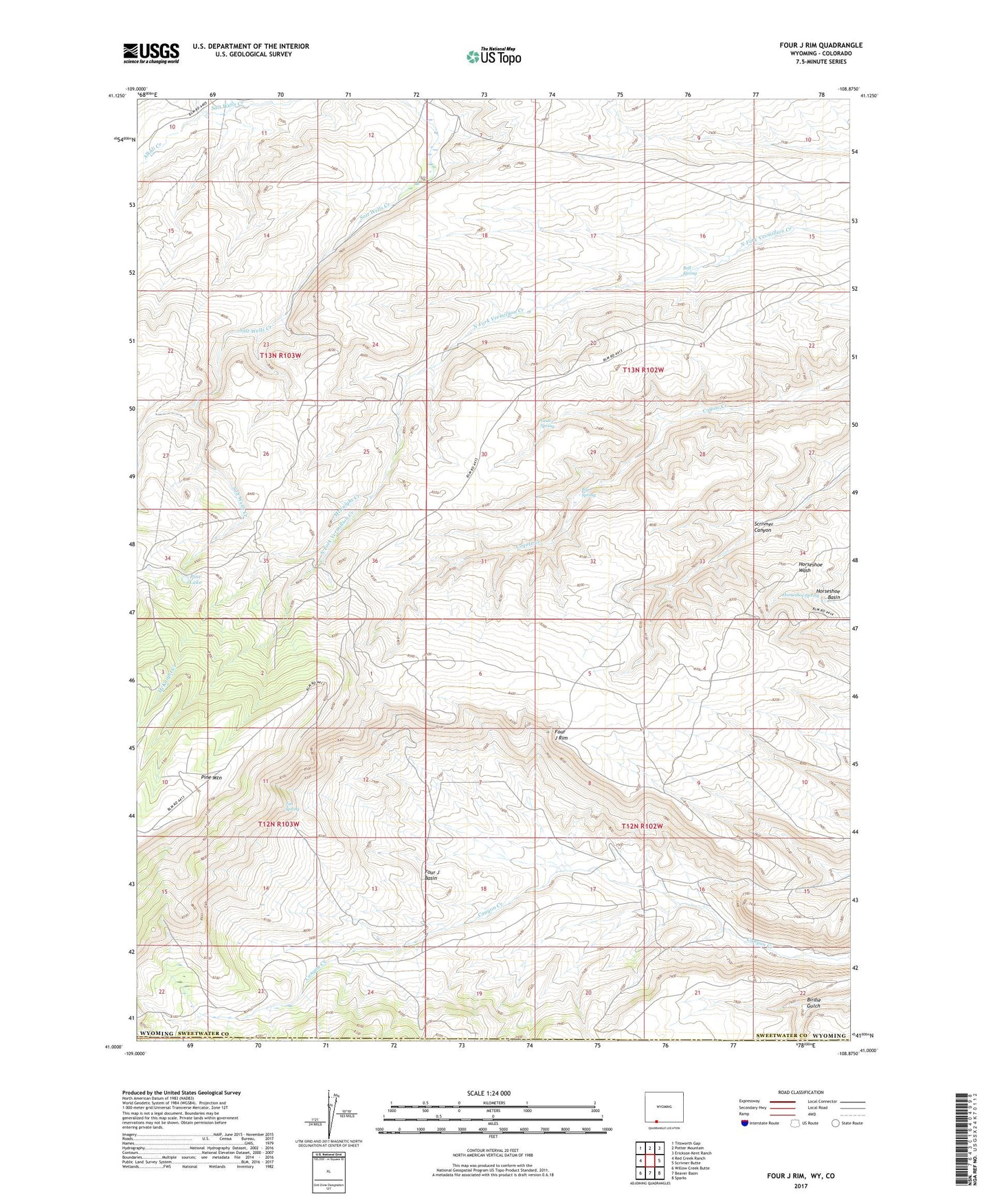 Four J Rim Wyoming US Topo Map Image