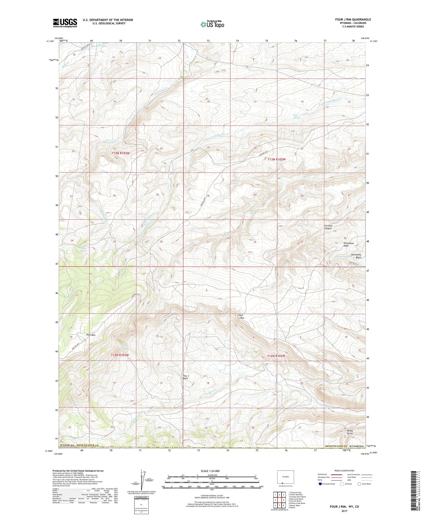 Four J Rim Wyoming US Topo Map Image