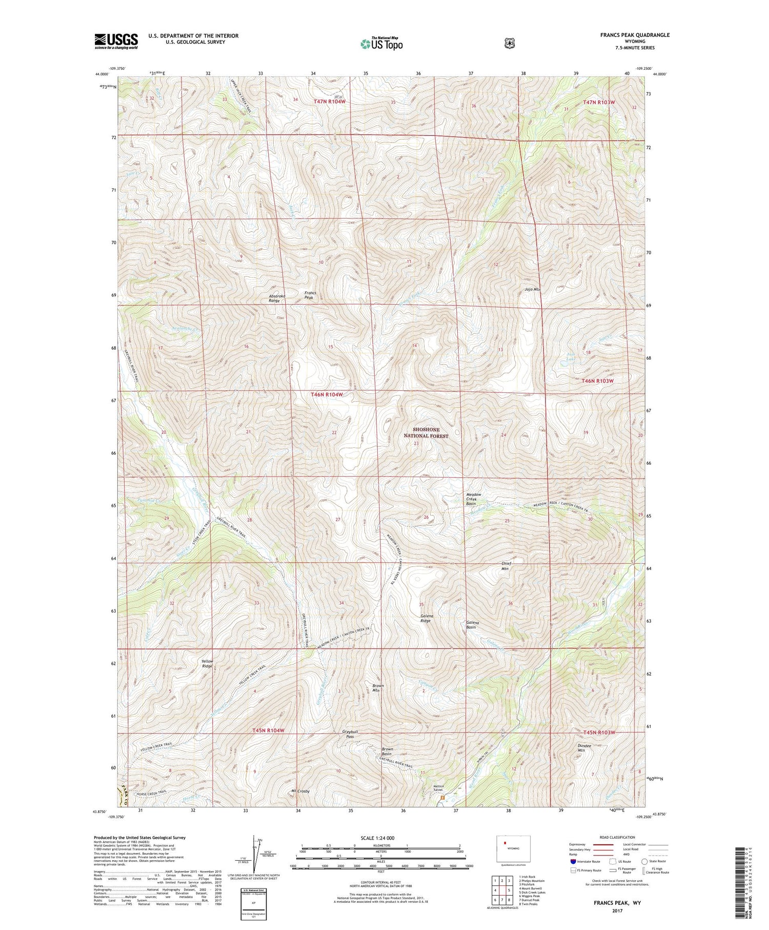Francs Peak Wyoming US Topo Map Image
