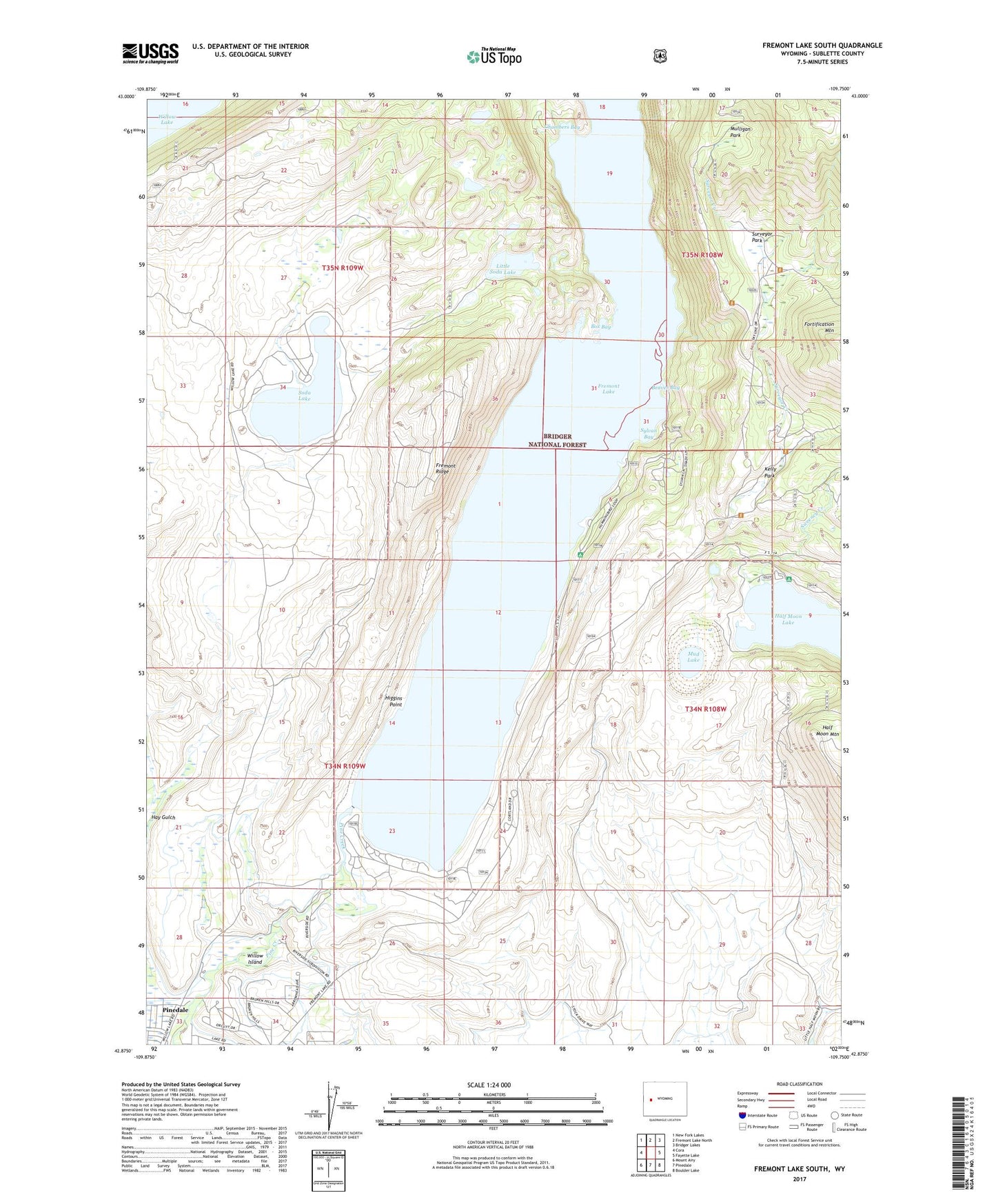 Fremont Lake South Wyoming US Topo Map Image