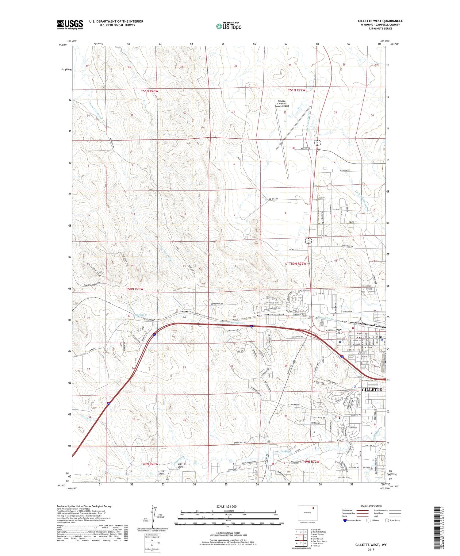 Gillette West Wyoming US Topo Map Image