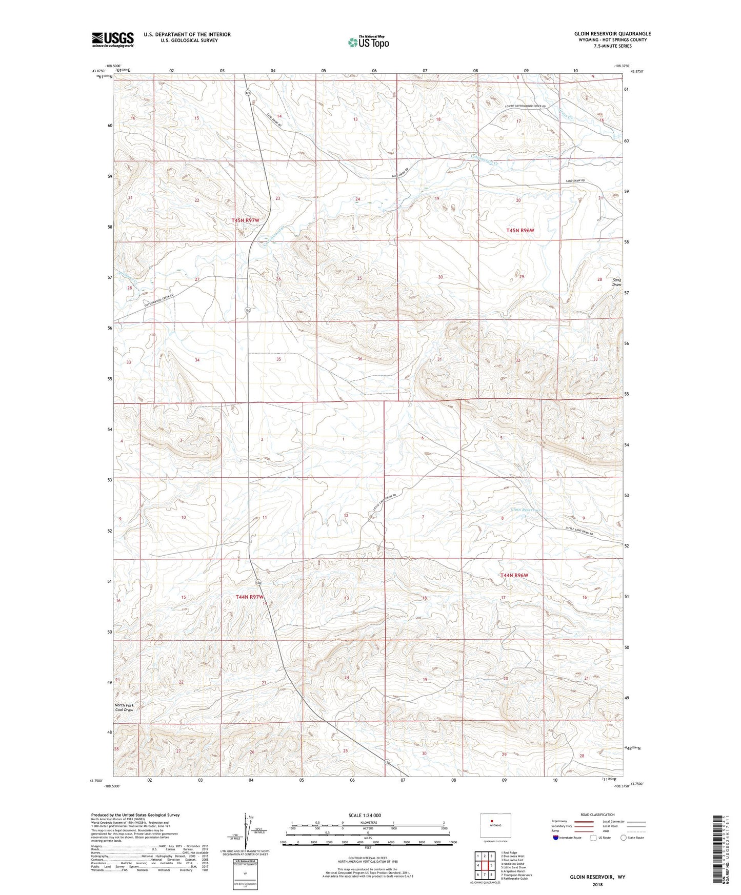 Gloin Reservoir Wyoming US Topo Map Image