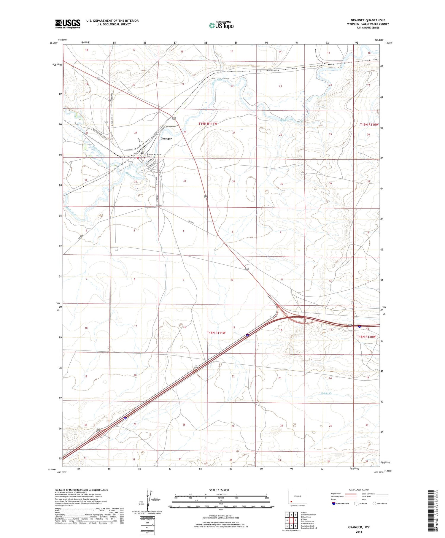 Granger Wyoming US Topo Map Image