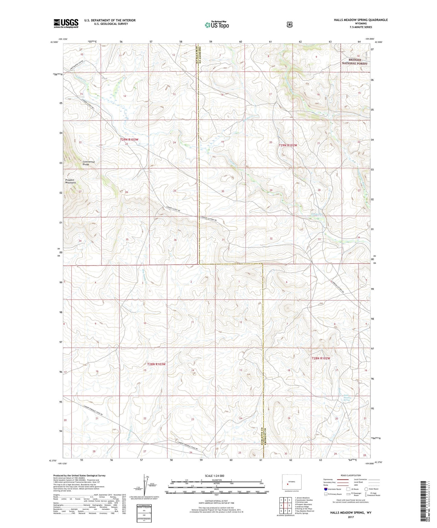 Halls Meadow Spring Wyoming US Topo Map Image
