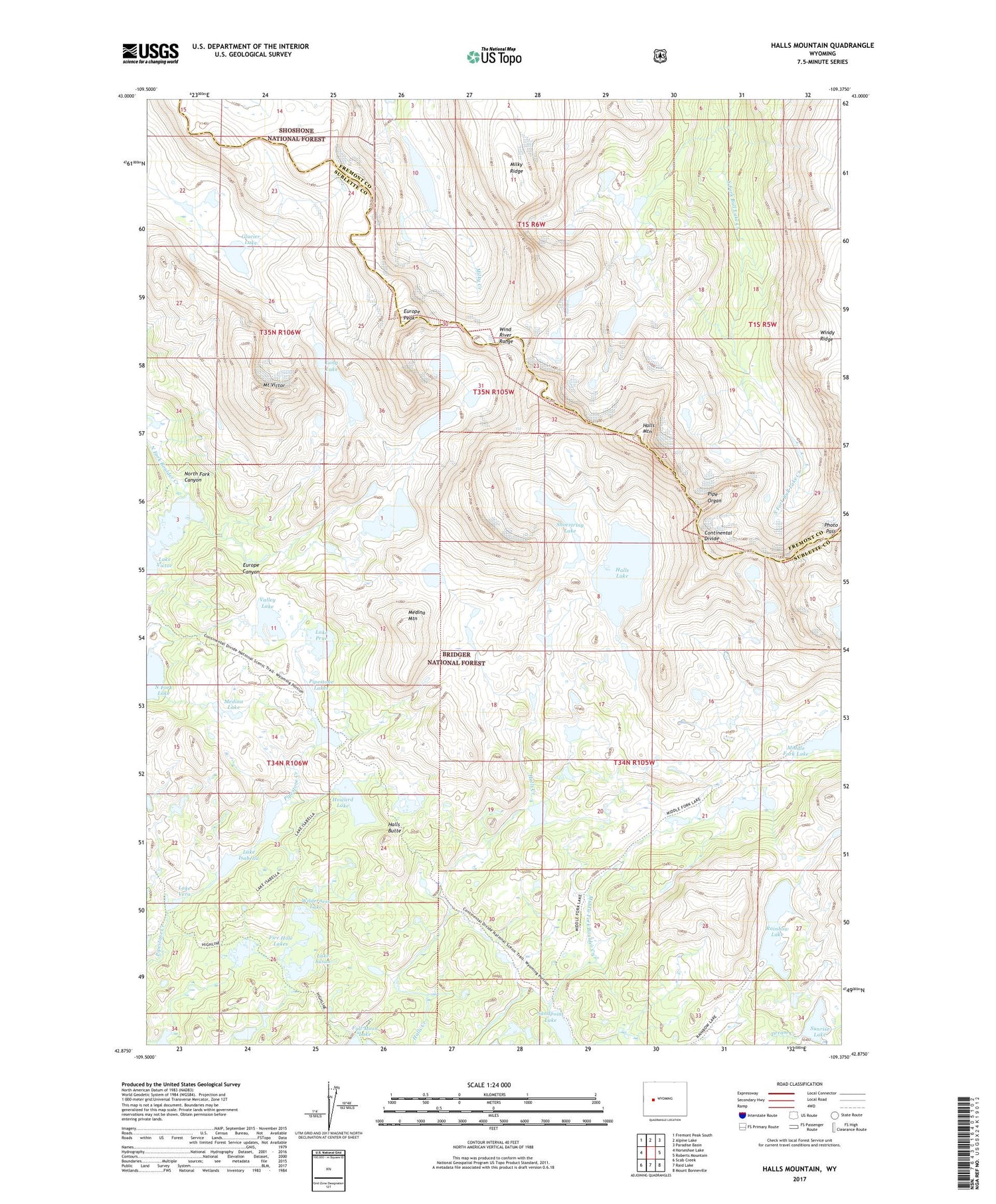 Halls Mountain Wyoming US Topo Map Image