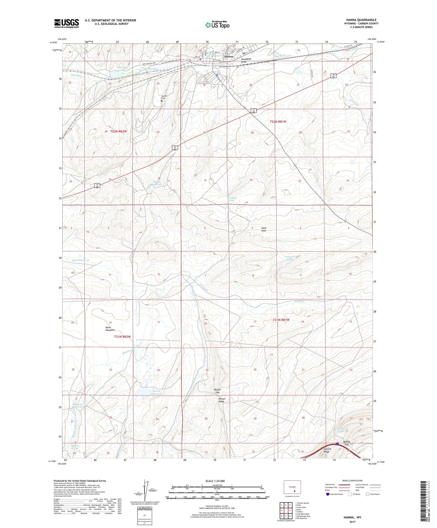 Hanna Wyoming US Topo Map Image