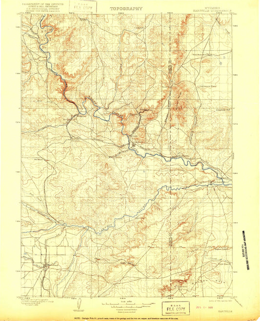 Historic 1901 Hartville Wyoming 30'x30' Topo Map Image