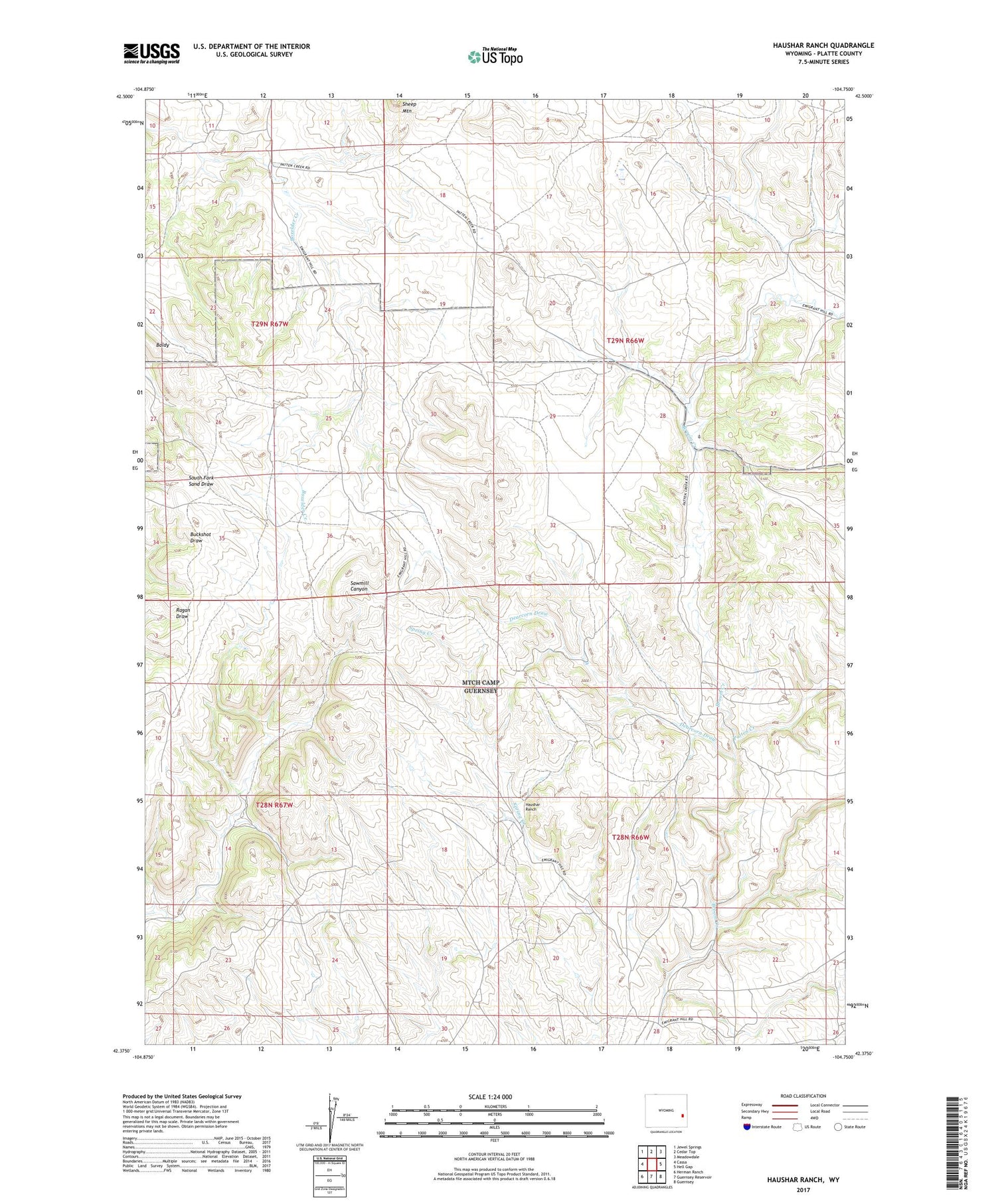 Haushar Ranch Wyoming US Topo Map Image