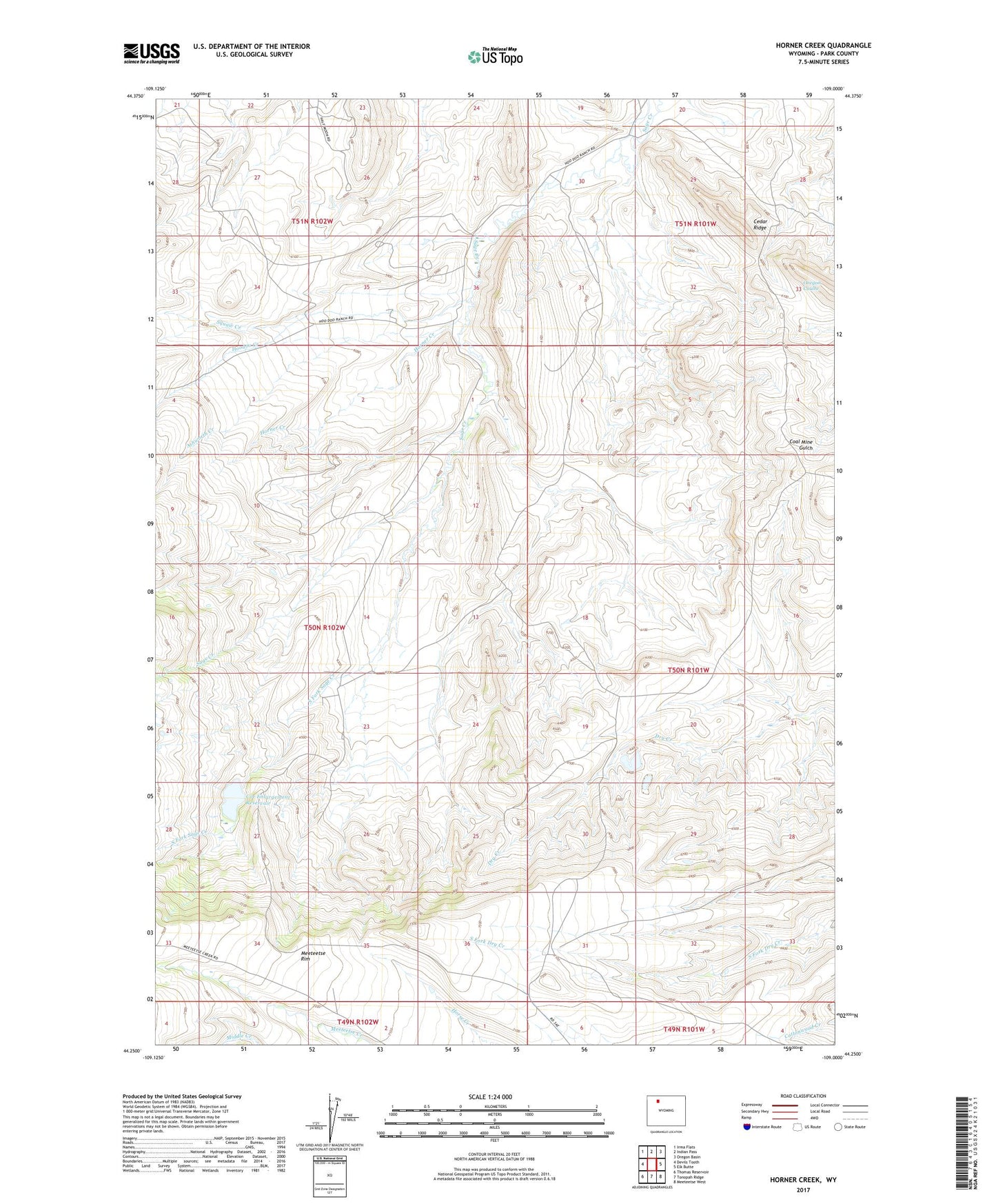 Horner Creek Wyoming US Topo Map Image