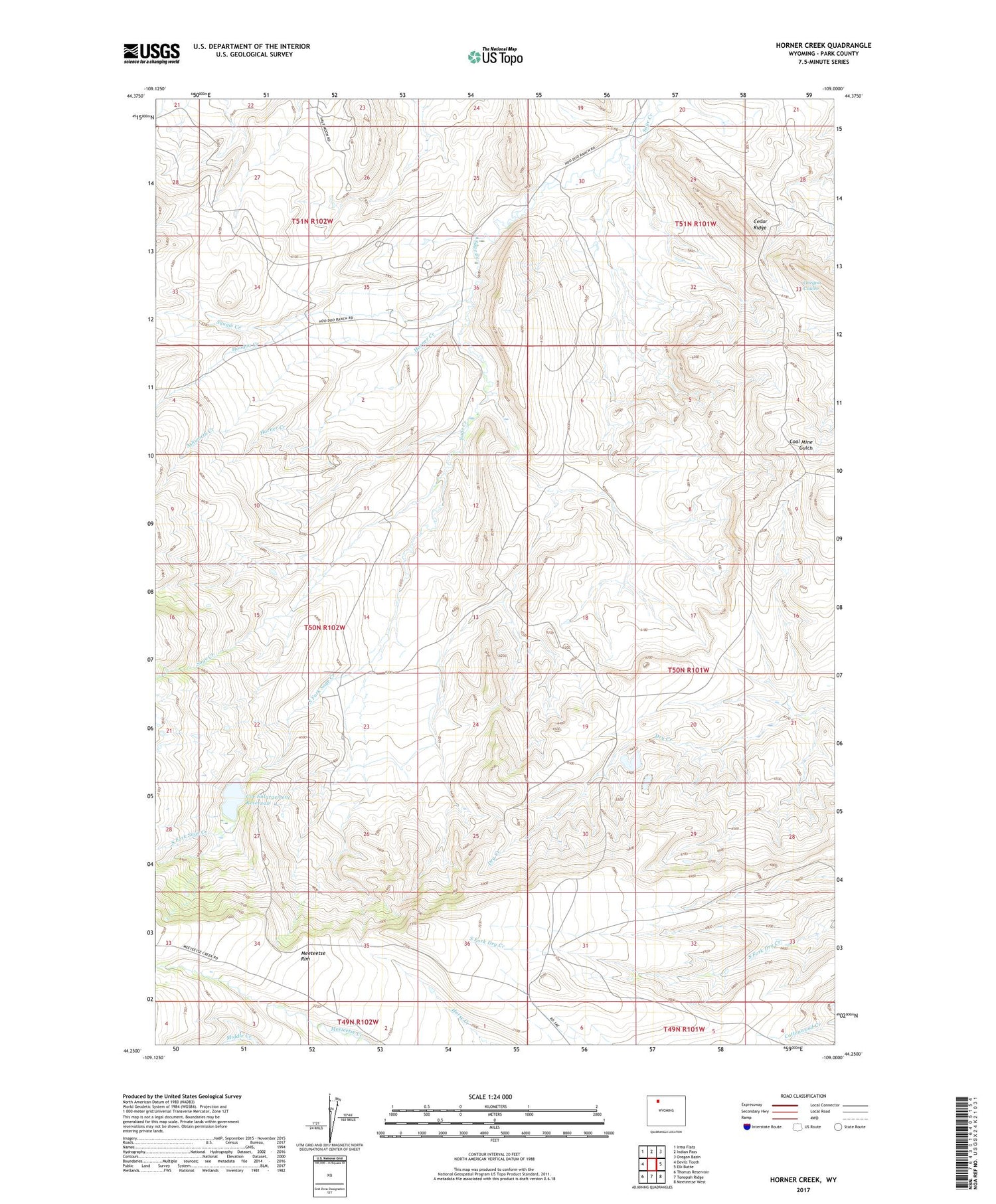Horner Creek Wyoming US Topo Map Image