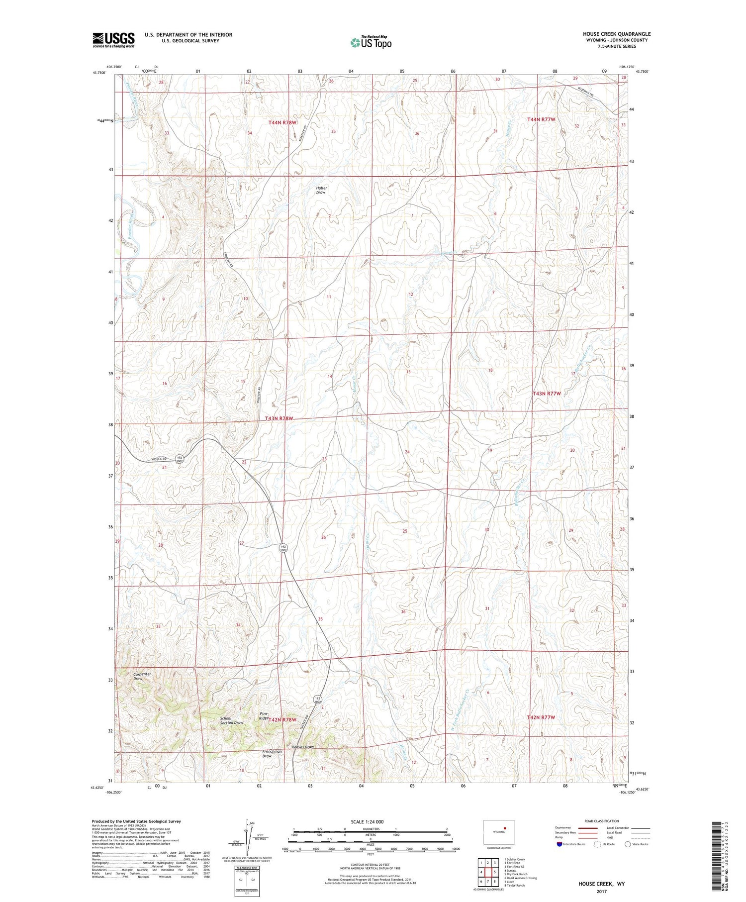 House Creek Wyoming US Topo Map Image
