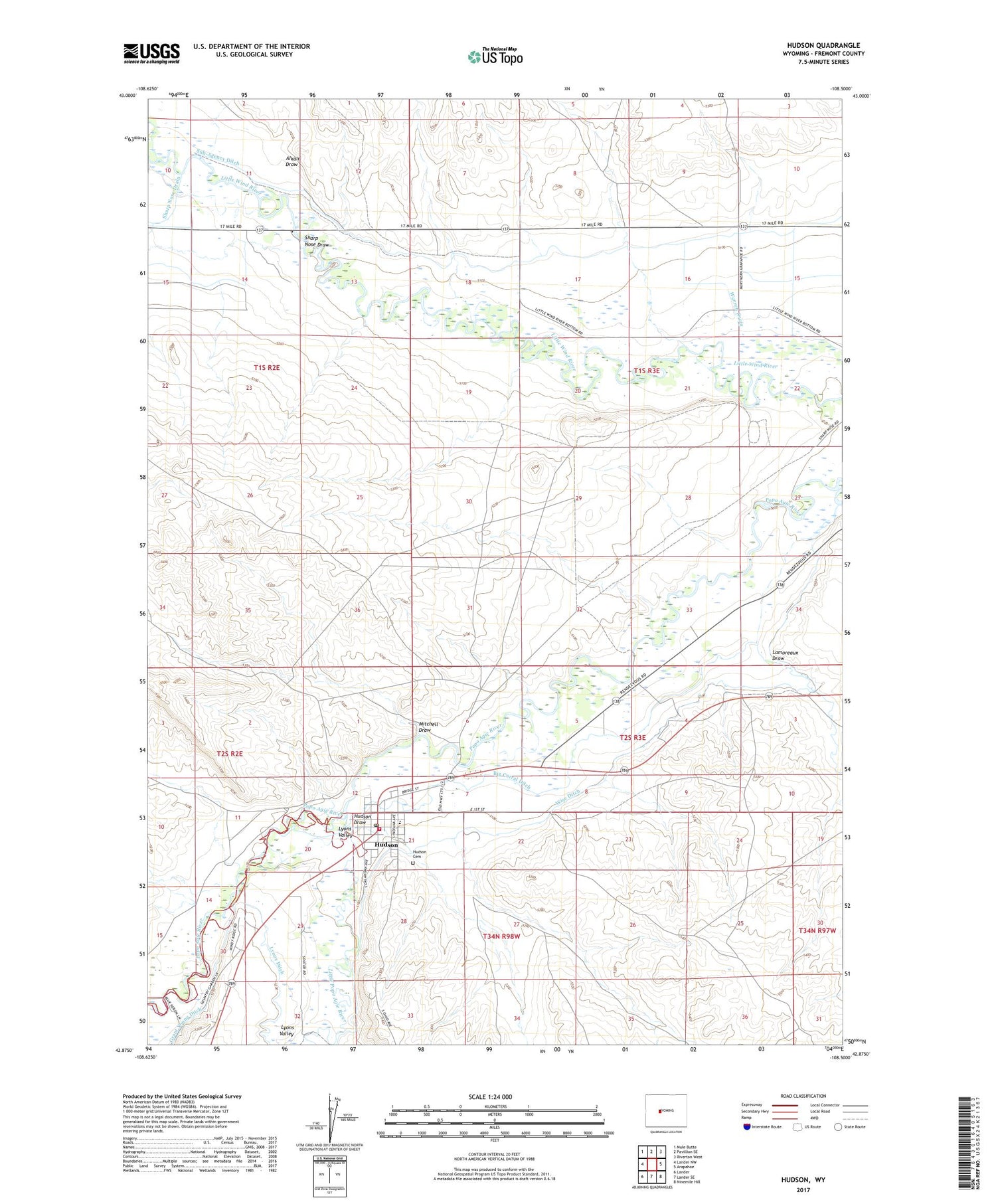 Hudson Wyoming US Topo Map Image