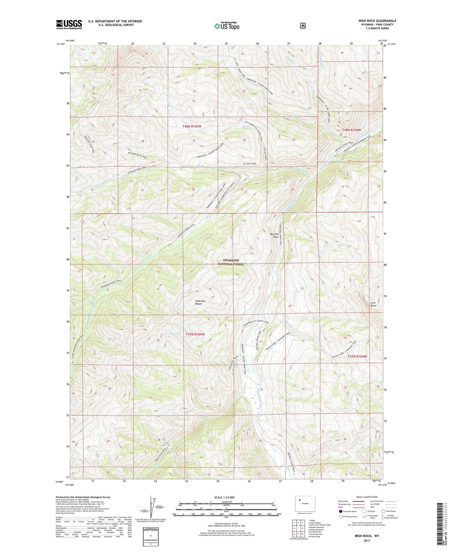 Irish Rock Wyoming US Topo Map Image