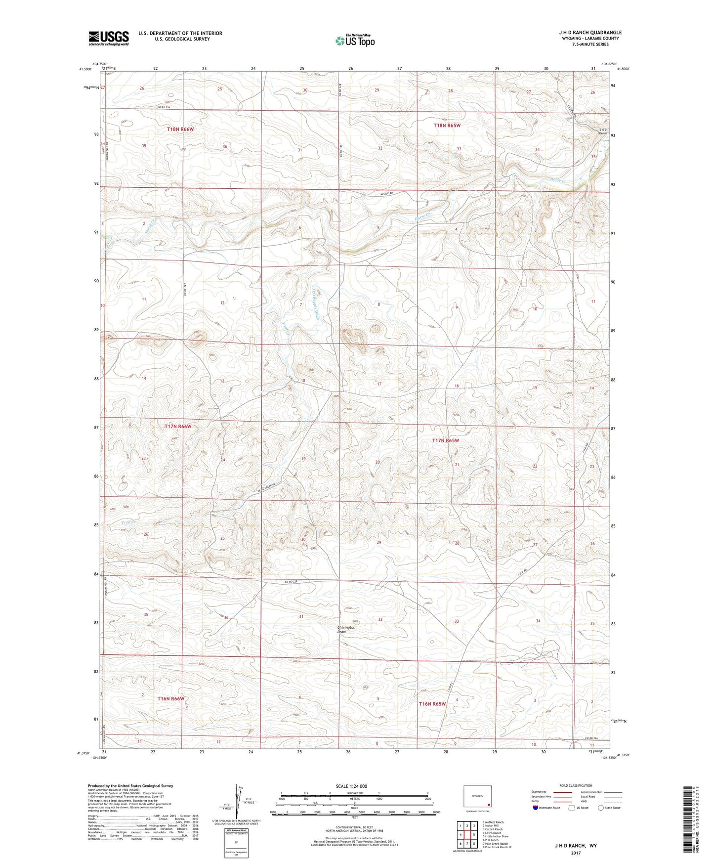 J H D Ranch Wyoming US Topo Map Image