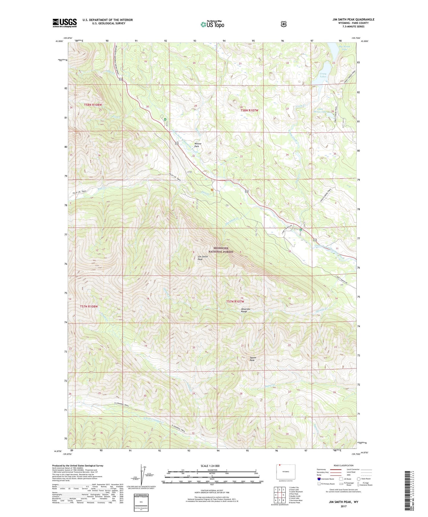 Jim Smith Peak Wyoming US Topo Map Image