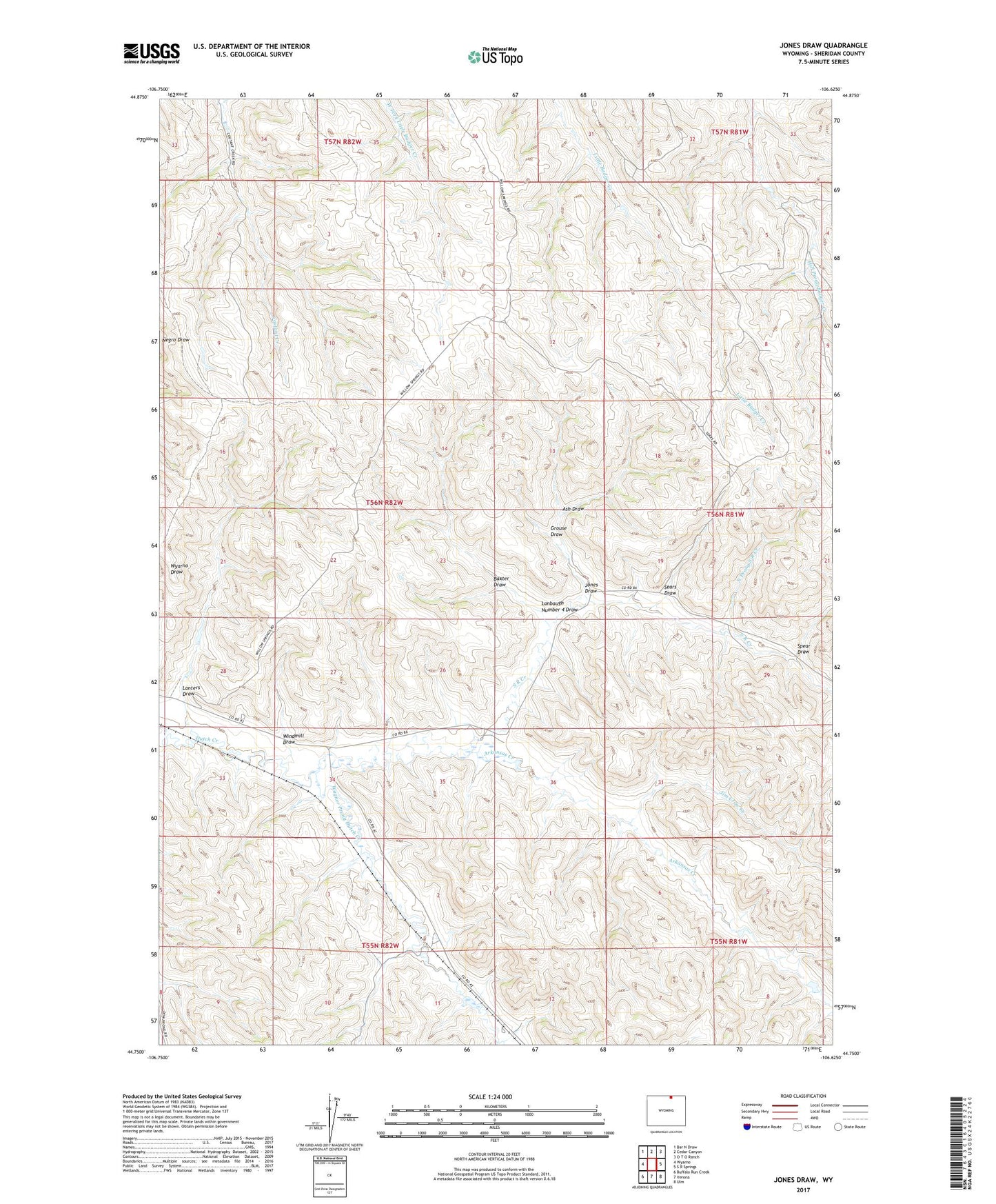 Jones Draw Wyoming US Topo Map Image