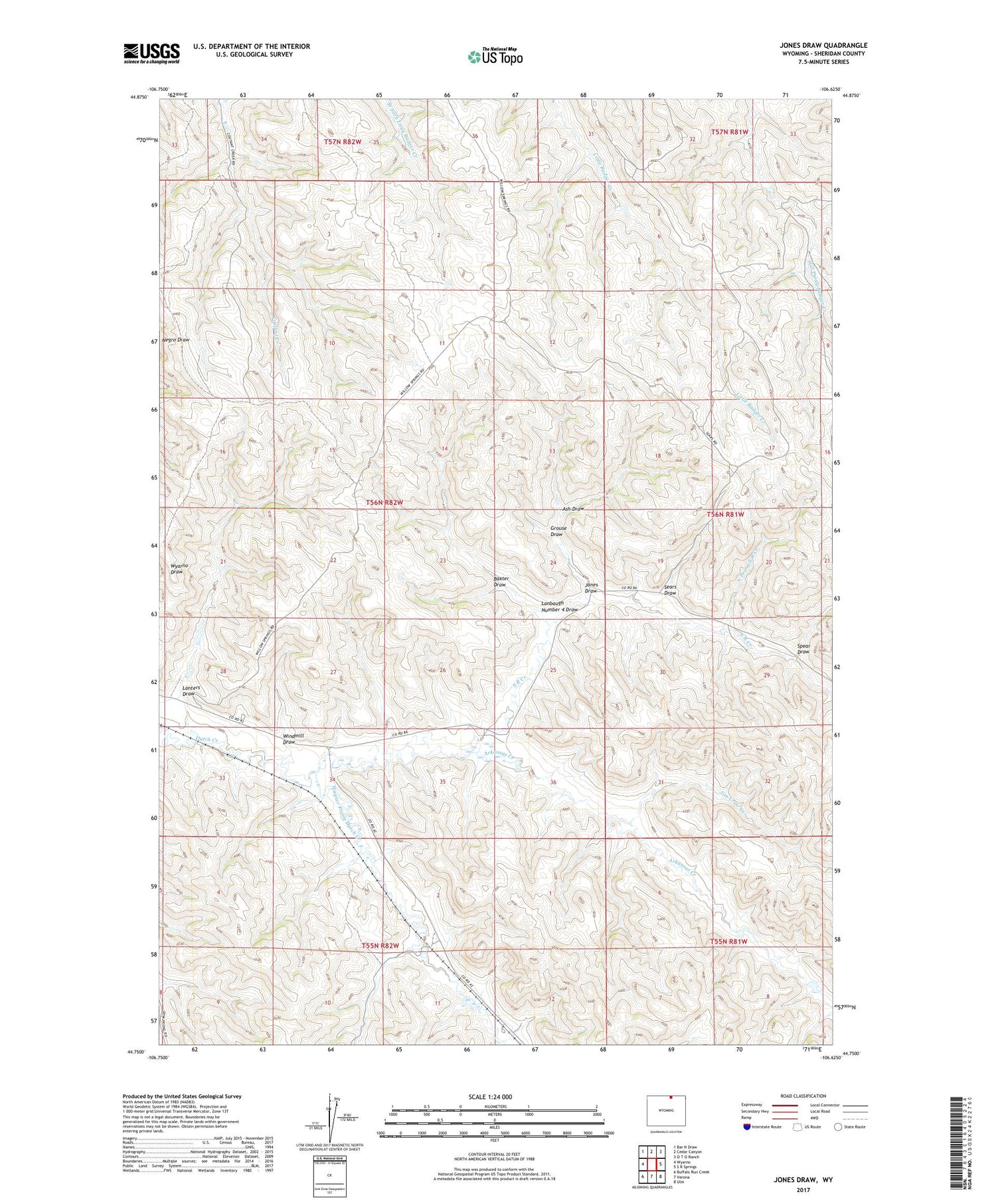 Jones Draw Wyoming US Topo Map Image