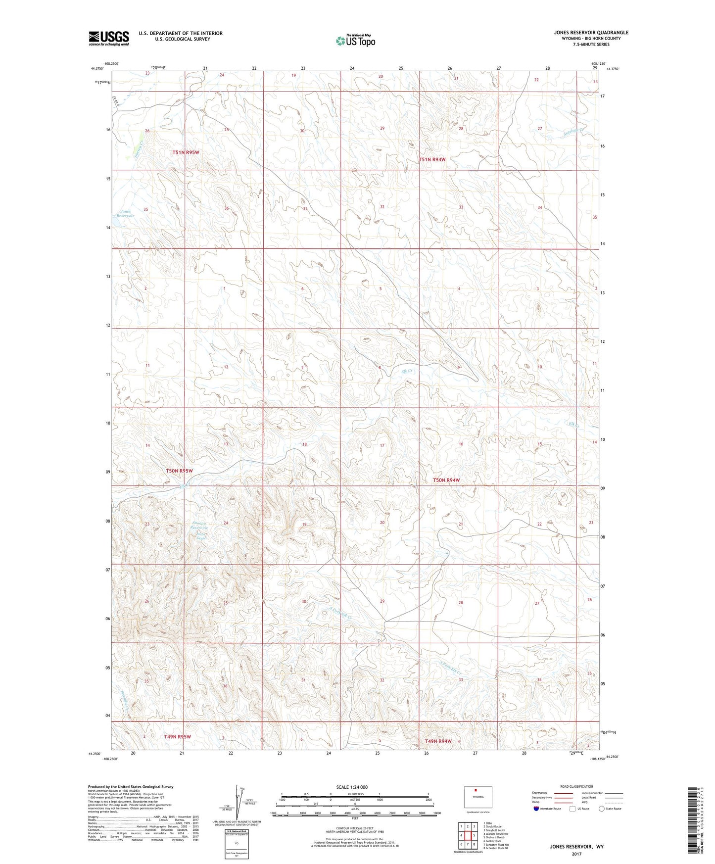 Jones Reservoir Wyoming US Topo Map Image