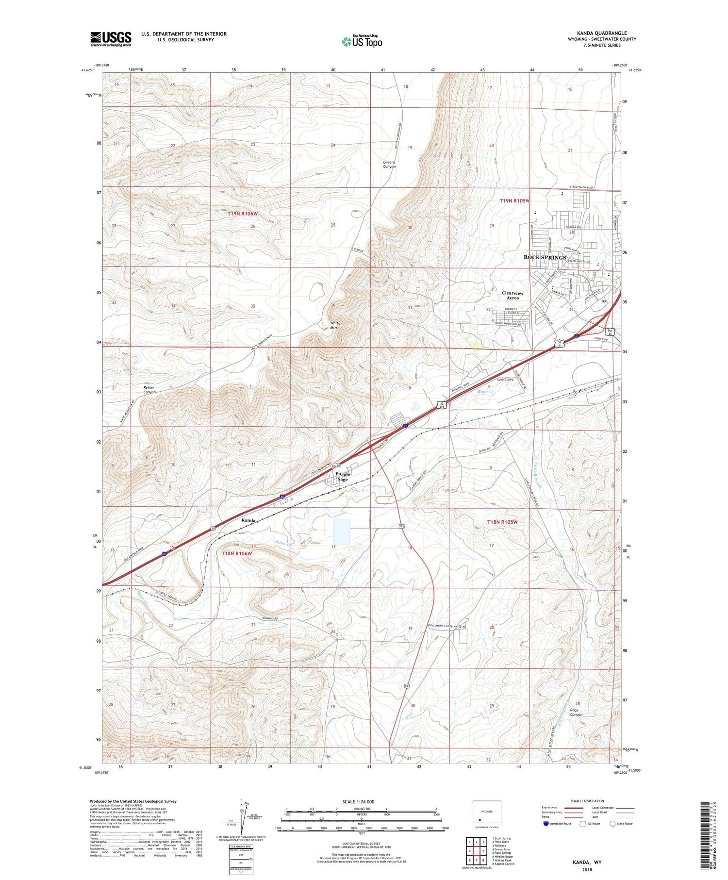 Kanda Wyoming US Topo Map Image