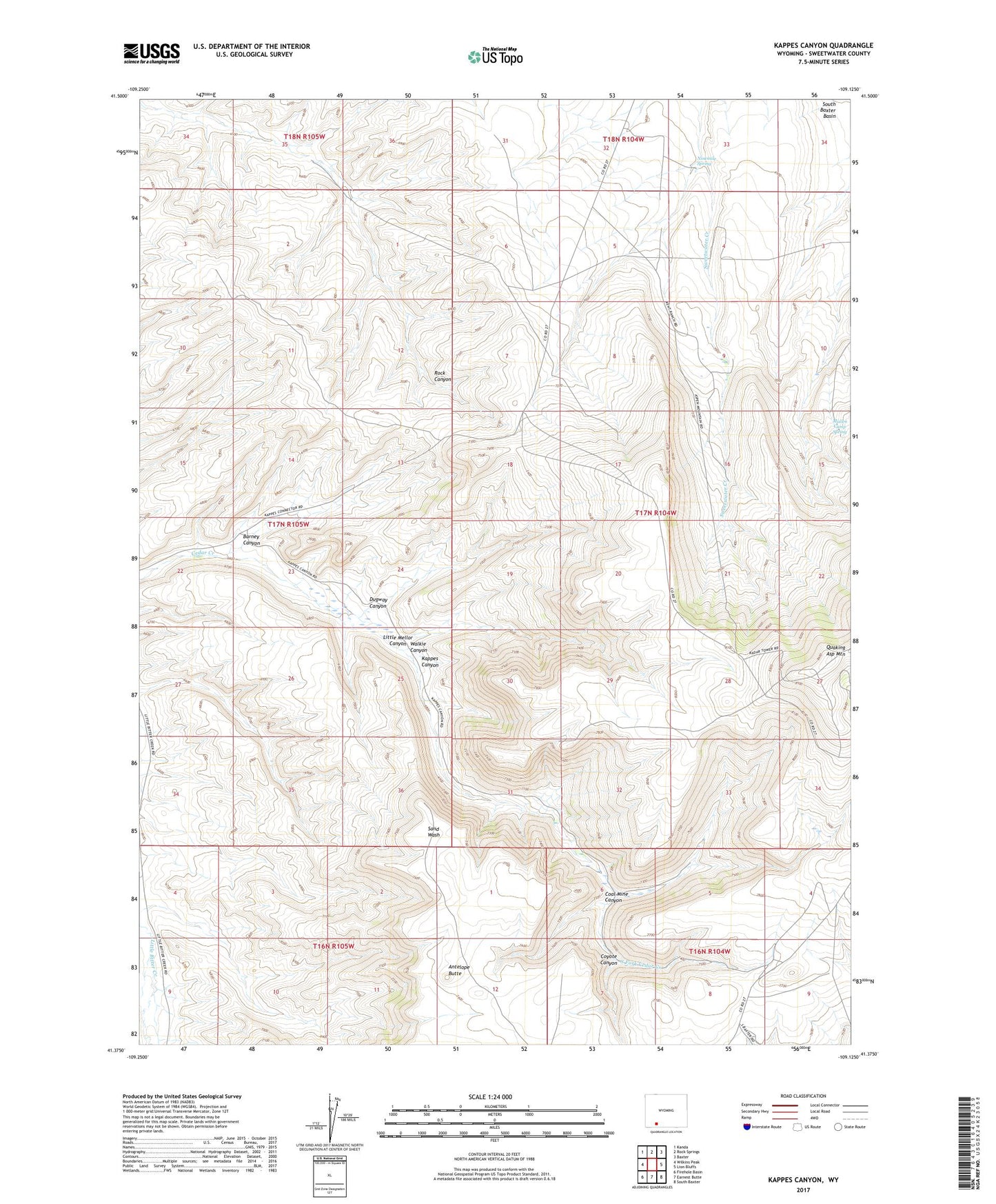 Kappes Canyon Wyoming US Topo Map Image