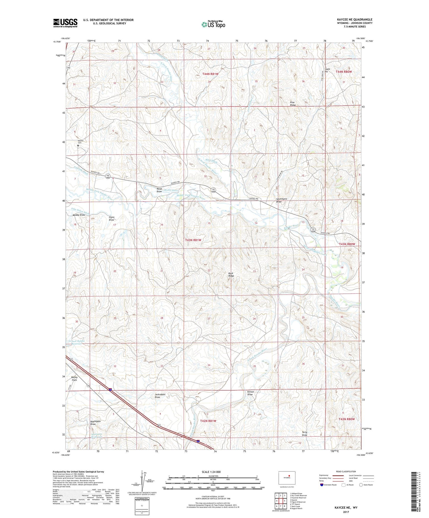 Kaycee NE Wyoming US Topo Map Image