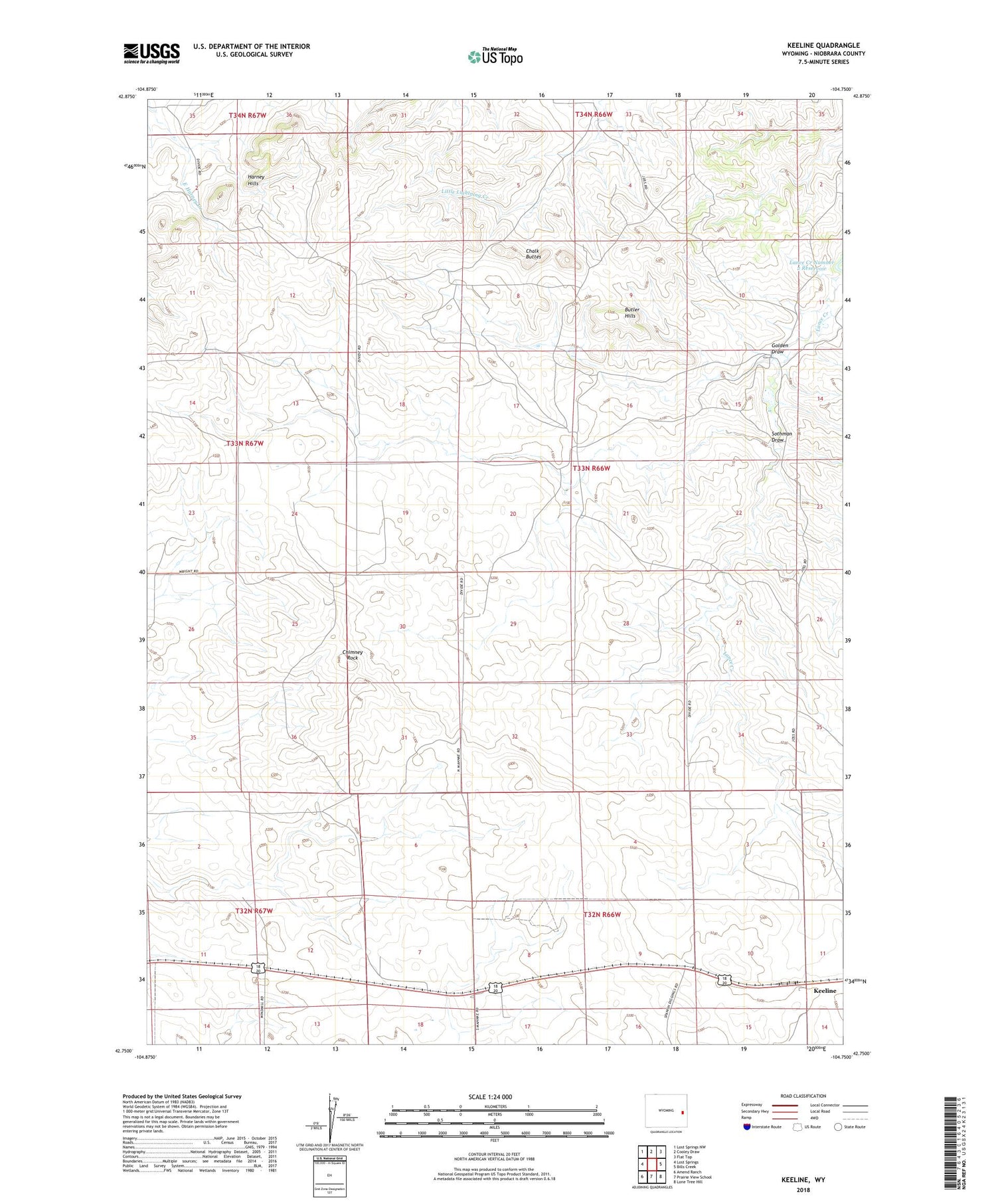 Keeline Wyoming US Topo Map Image