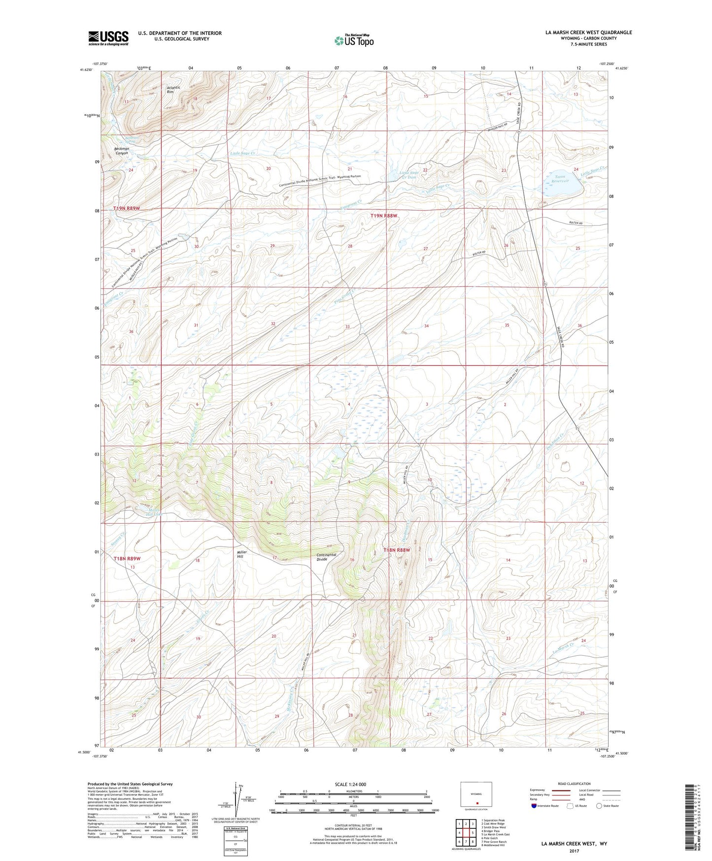 La Marsh Creek West Wyoming US Topo Map Image