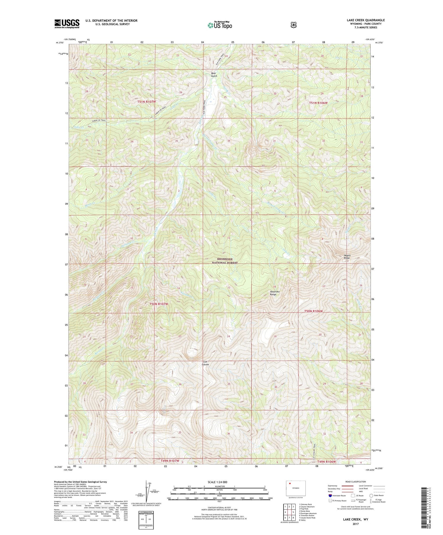 Lake Creek Wyoming US Topo Map Image
