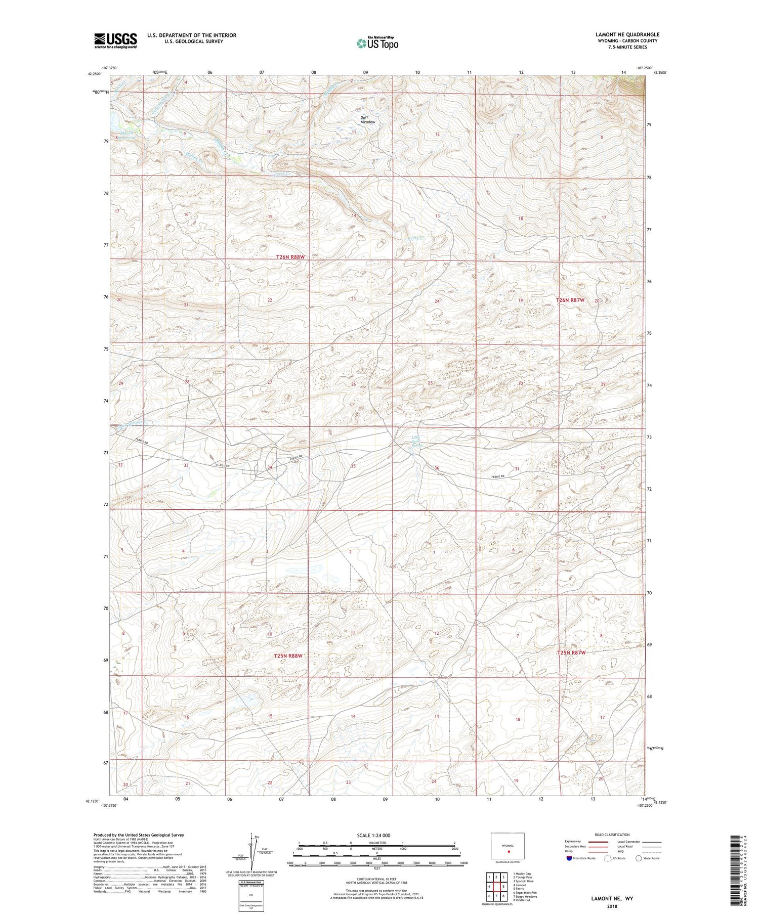 Lamont NE Wyoming US Topo Map Image