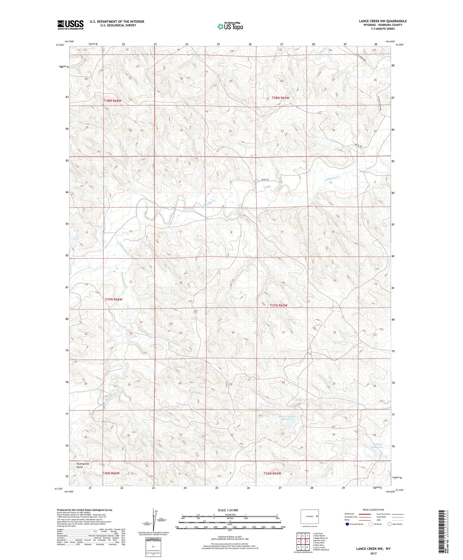 Lance Creek NW Wyoming US Topo Map Image