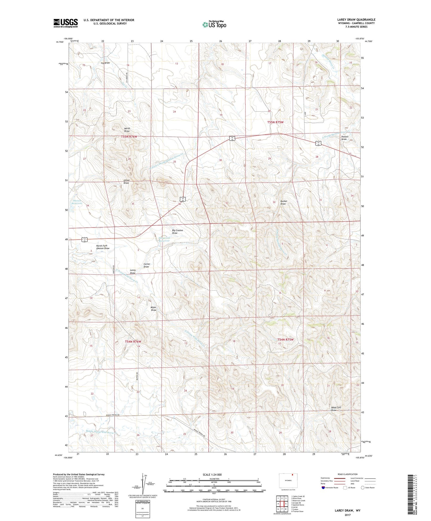 Larey Draw Wyoming US Topo Map Image
