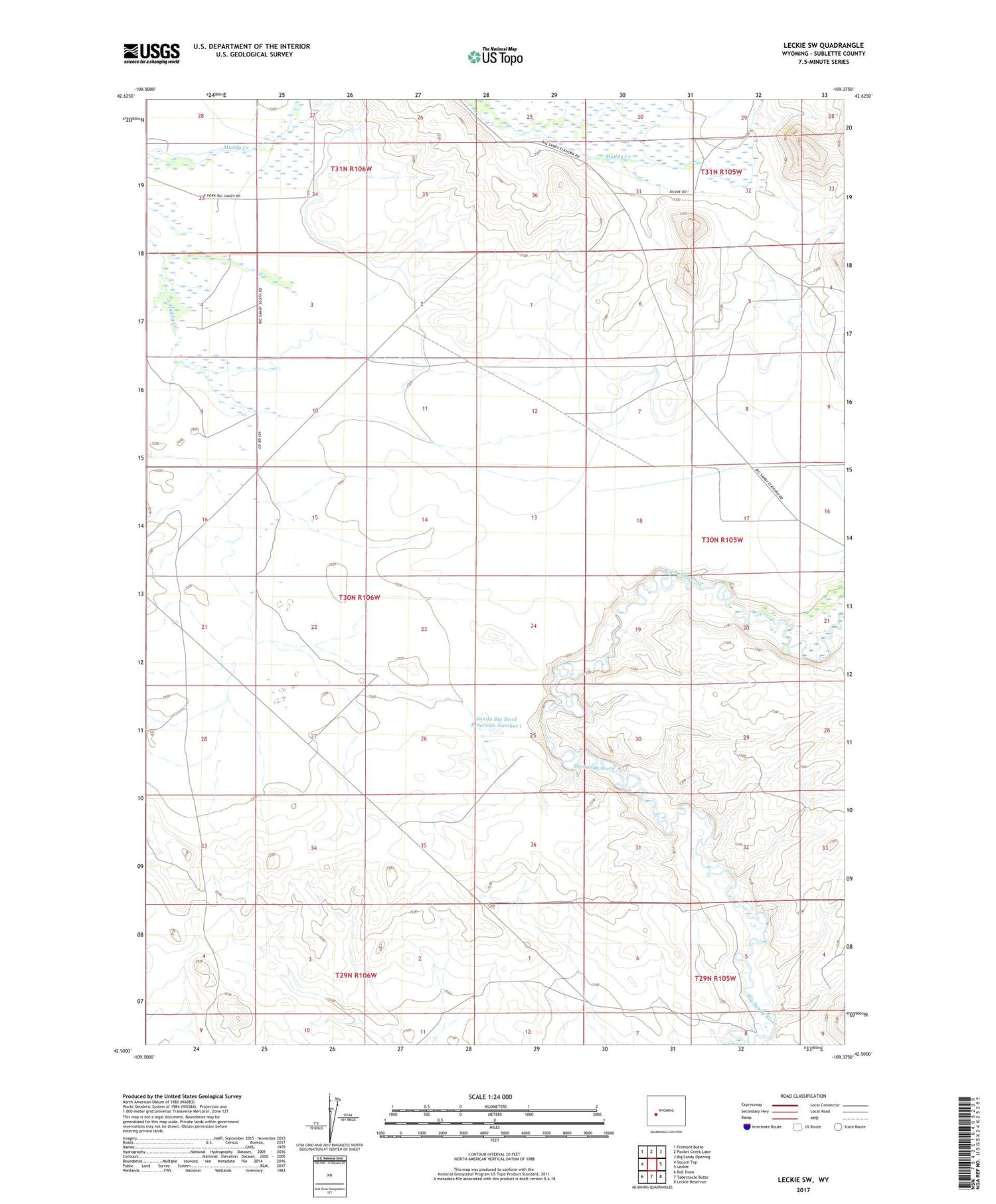 Leckie SW Wyoming US Topo Map Image