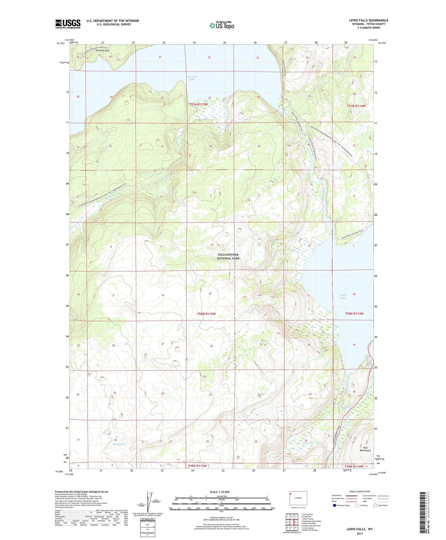 Lewis Falls Wyoming US Topo Map Image