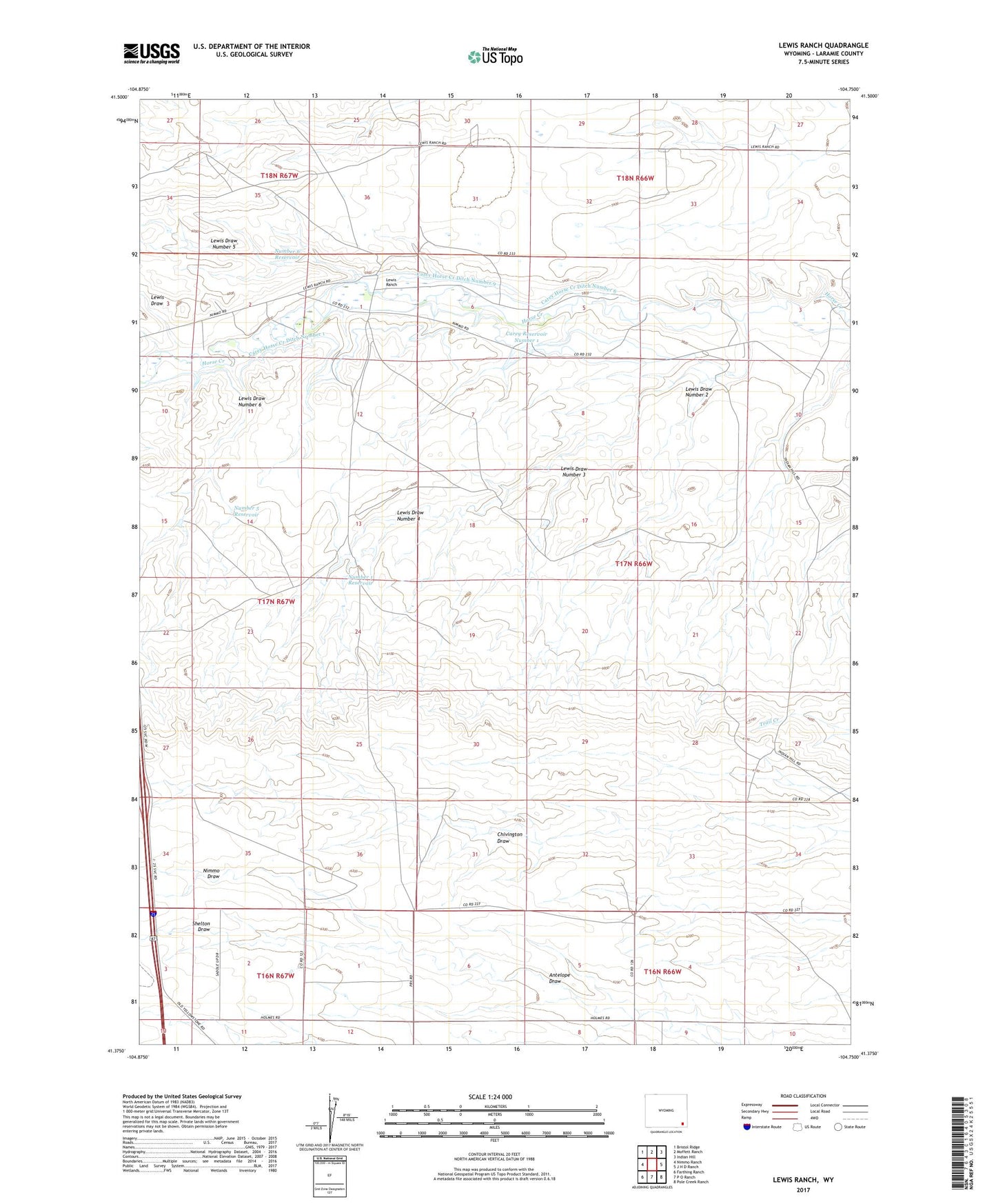 Lewis Ranch Wyoming US Topo Map Image
