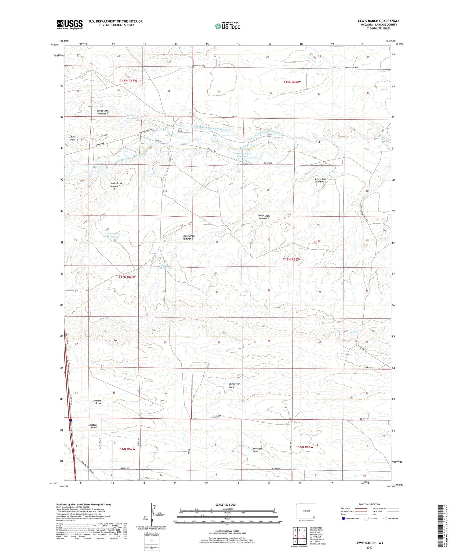 Lewis Ranch Wyoming US Topo Map Image