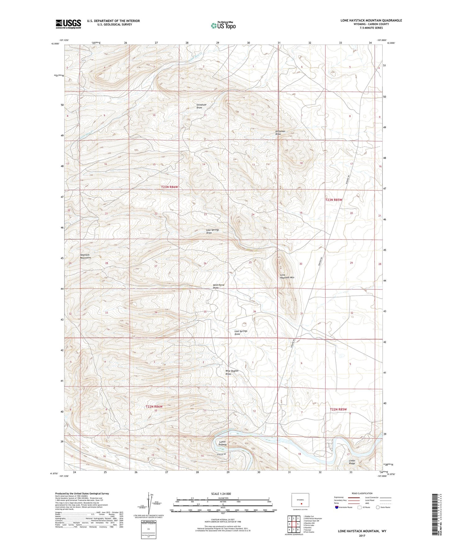 Lone Haystack Mountain Wyoming US Topo Map Image