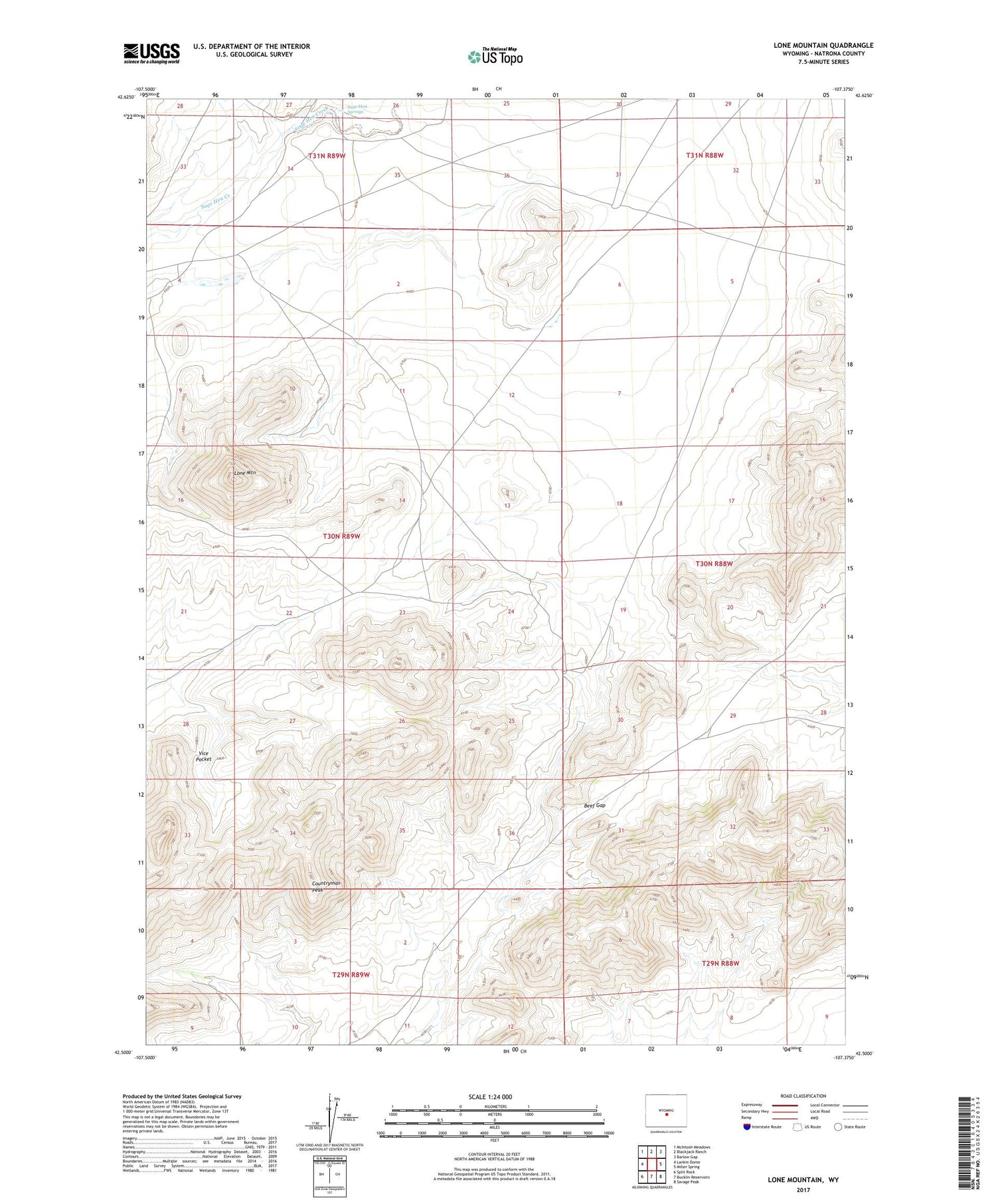 Lone Mountain Wyoming US Topo Map Image