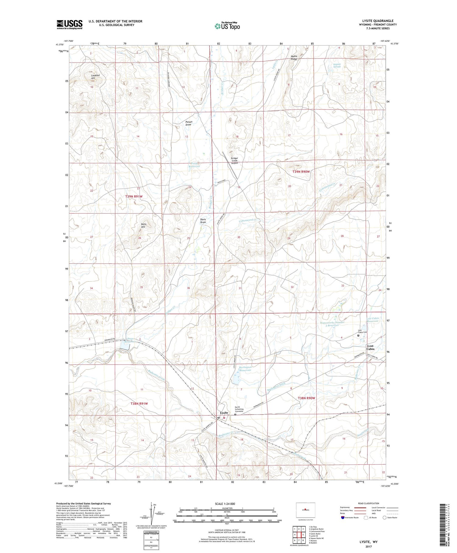 Lysite Wyoming US Topo Map Image