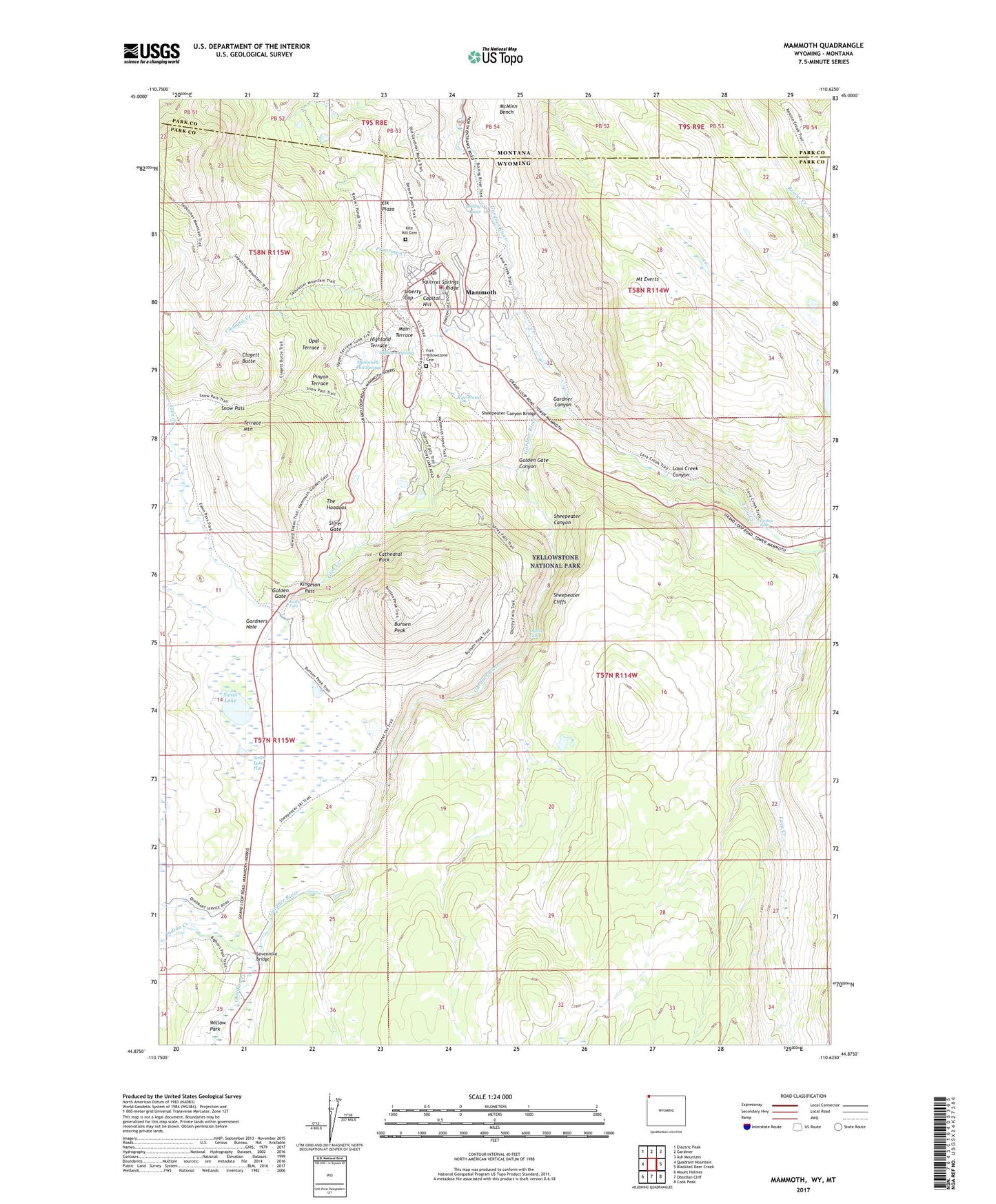 Mammoth Wyoming US Topo Map Image