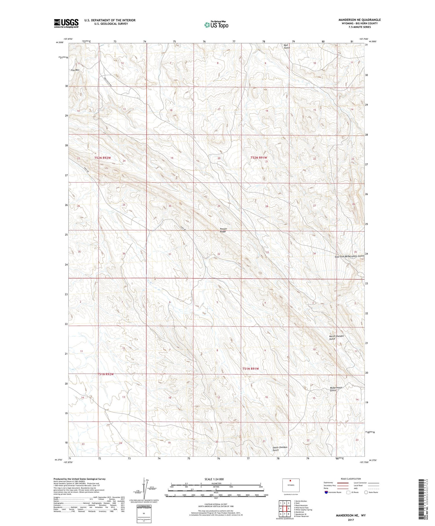 Manderson NE Wyoming US Topo Map Image