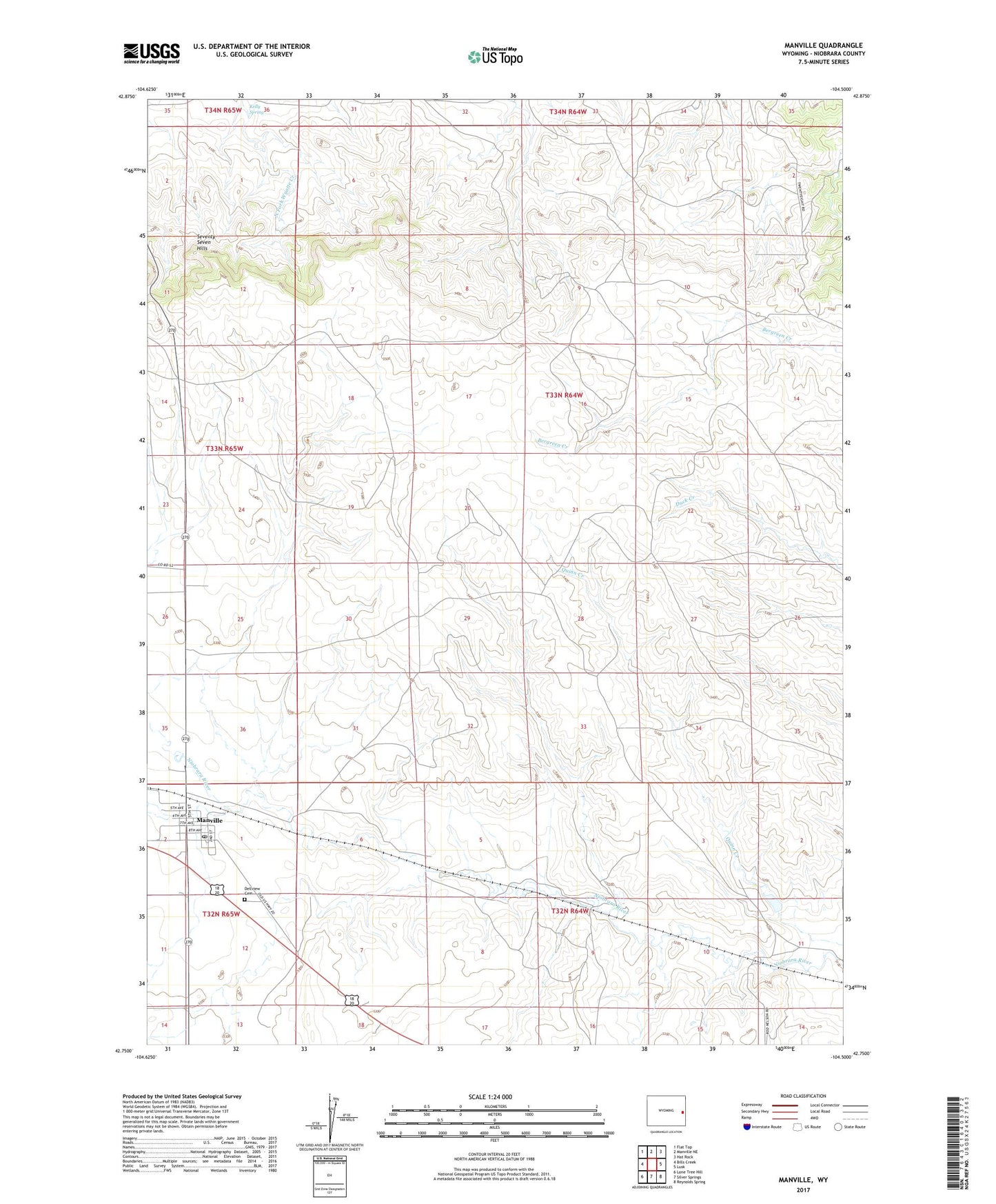 Manville Wyoming US Topo Map Image