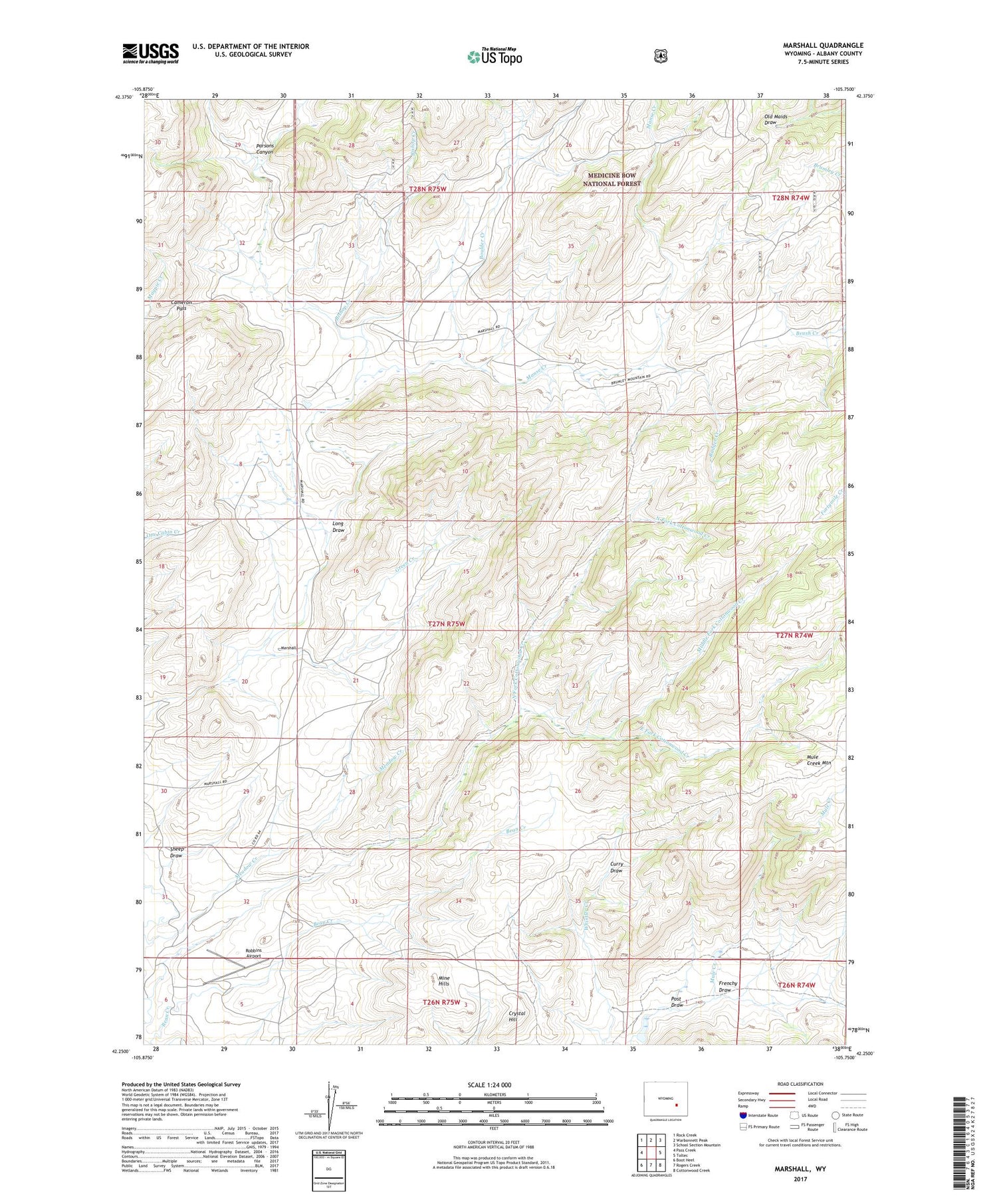 Marshall Wyoming US Topo Map Image